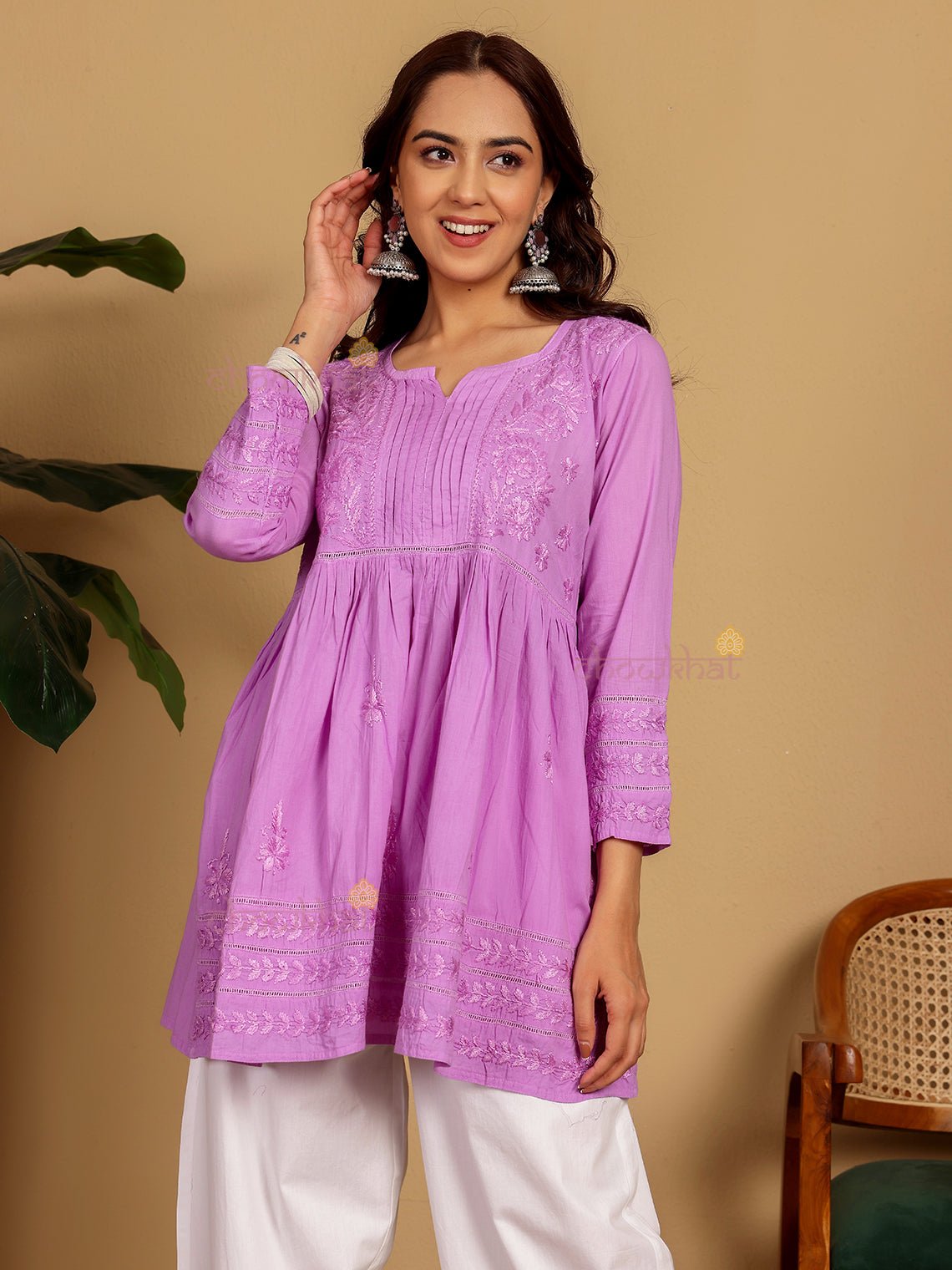 Chahat Cotton Short Chikankari Kurti - Chowkhat Lifestyle