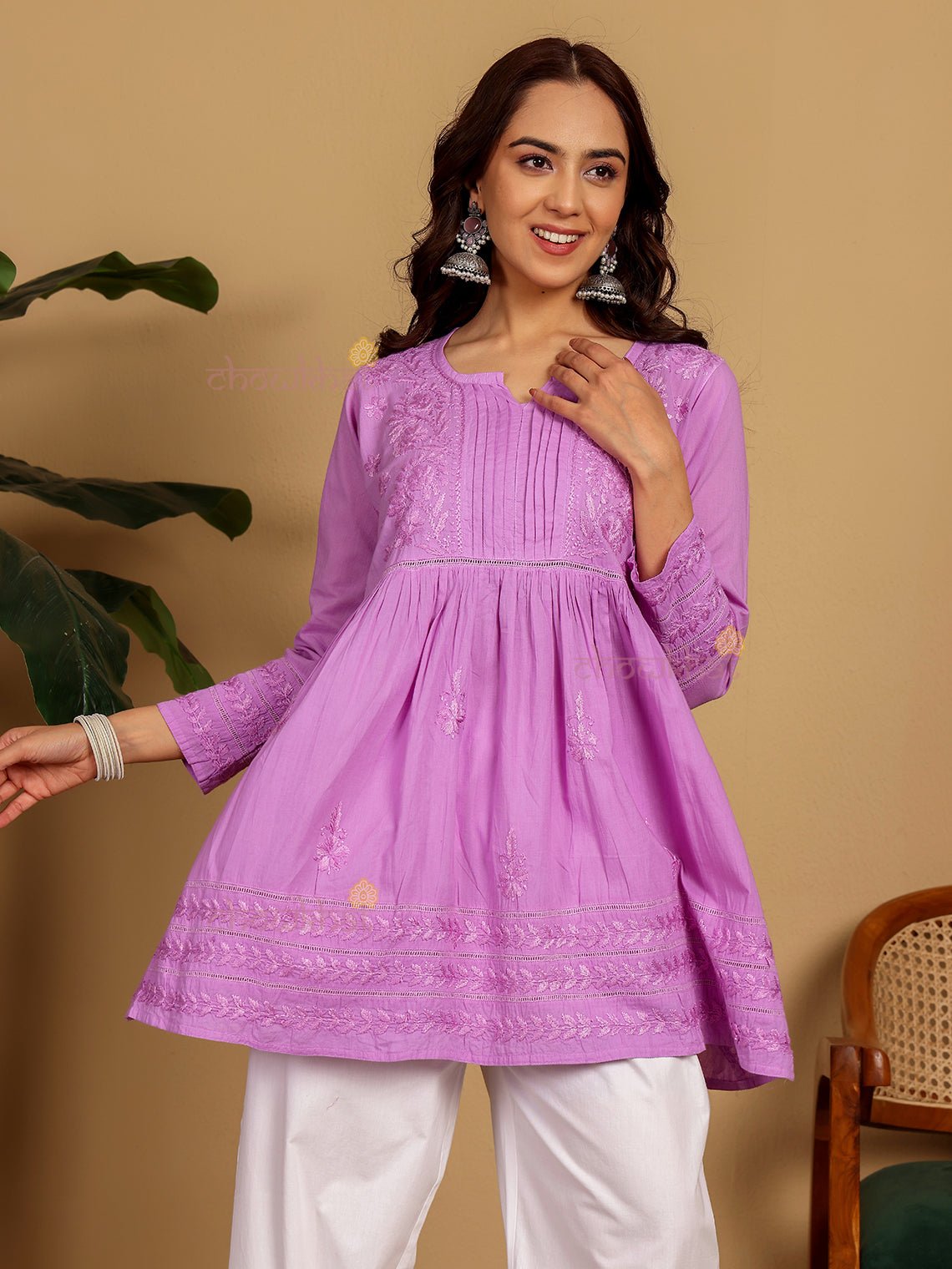 Chahat Cotton Short Chikankari Kurti - Chowkhat Lifestyle