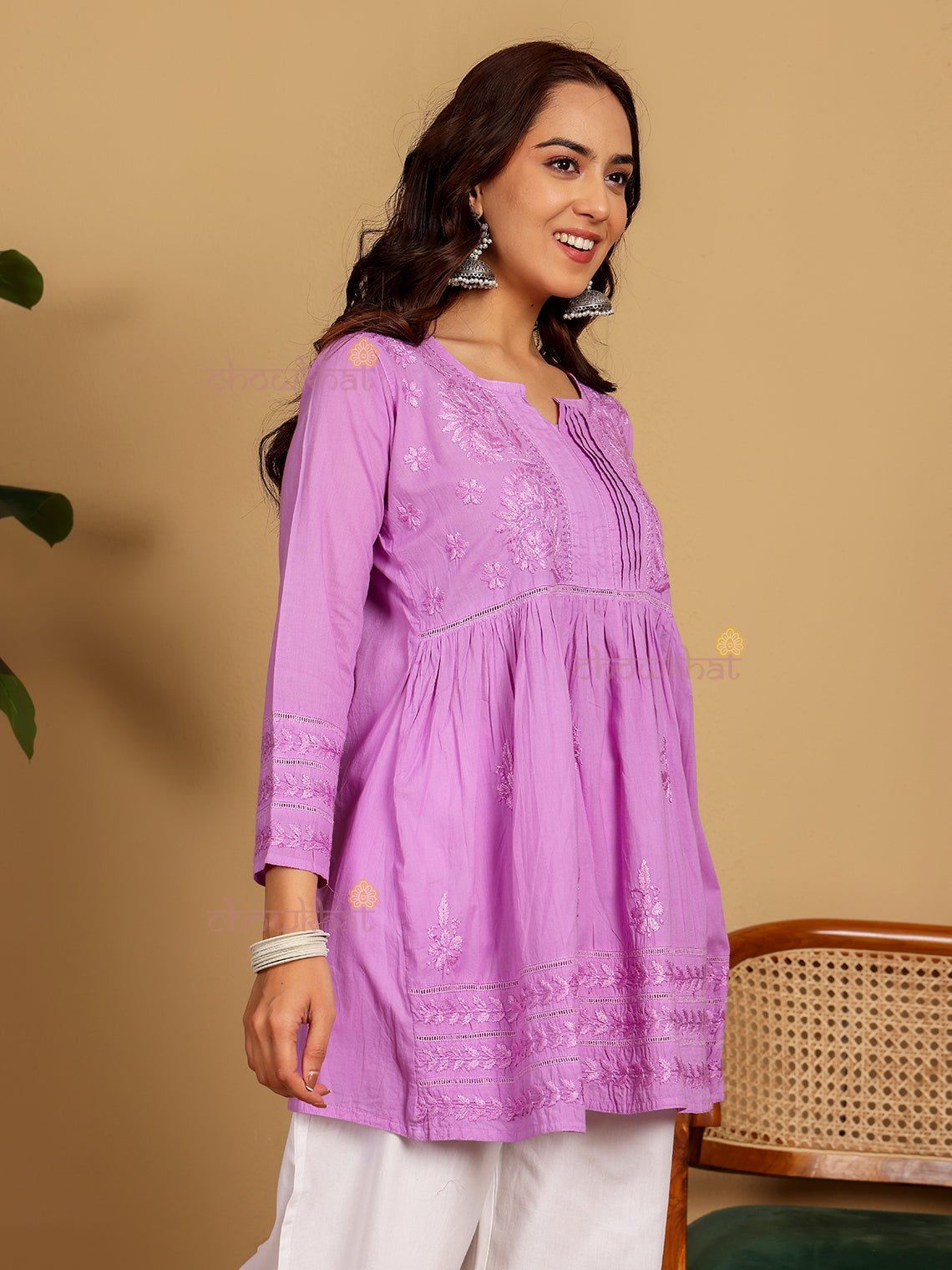 Chahat Cotton Short Chikankari Kurti - Chowkhat Lifestyle