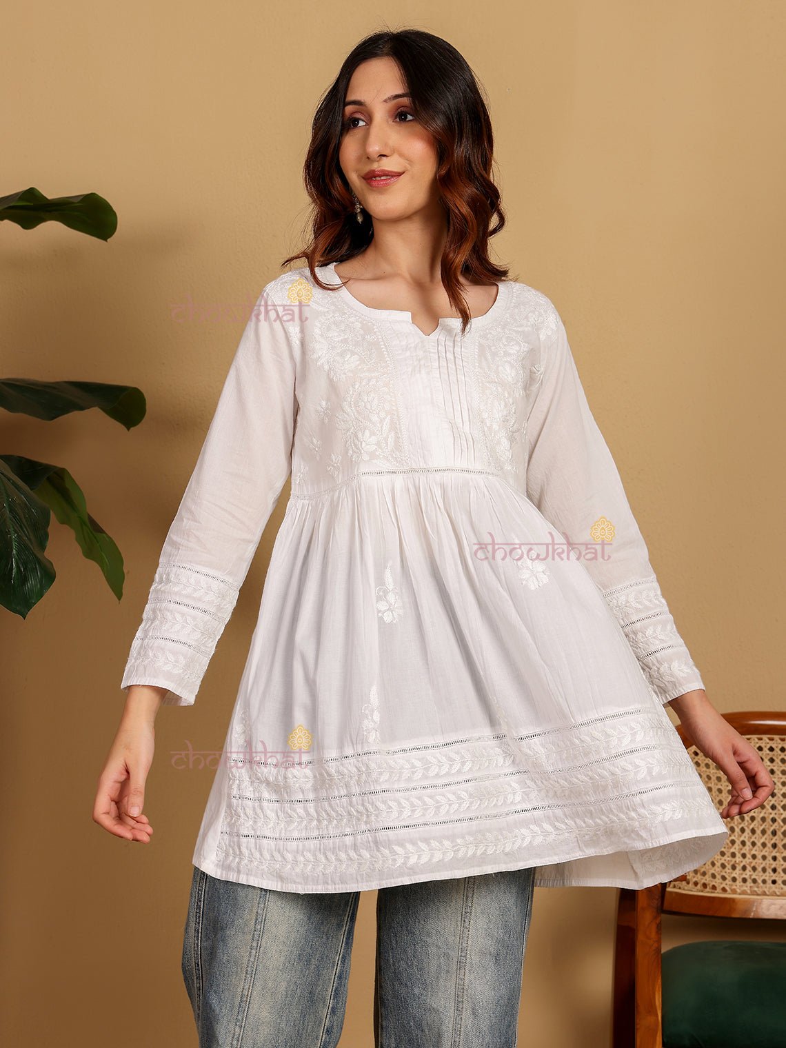 Chahat Cotton Short Chikankari Kurti - Chowkhat Lifestyle