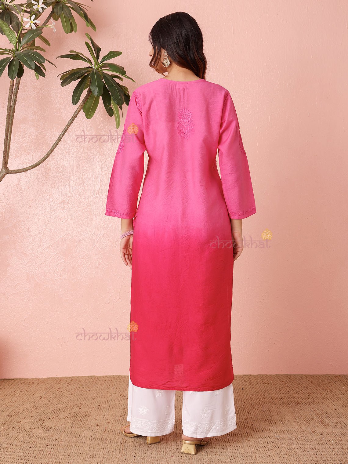 Mira Premium Chanderi Chikankari Kurti - Chowkhat Lifestyle