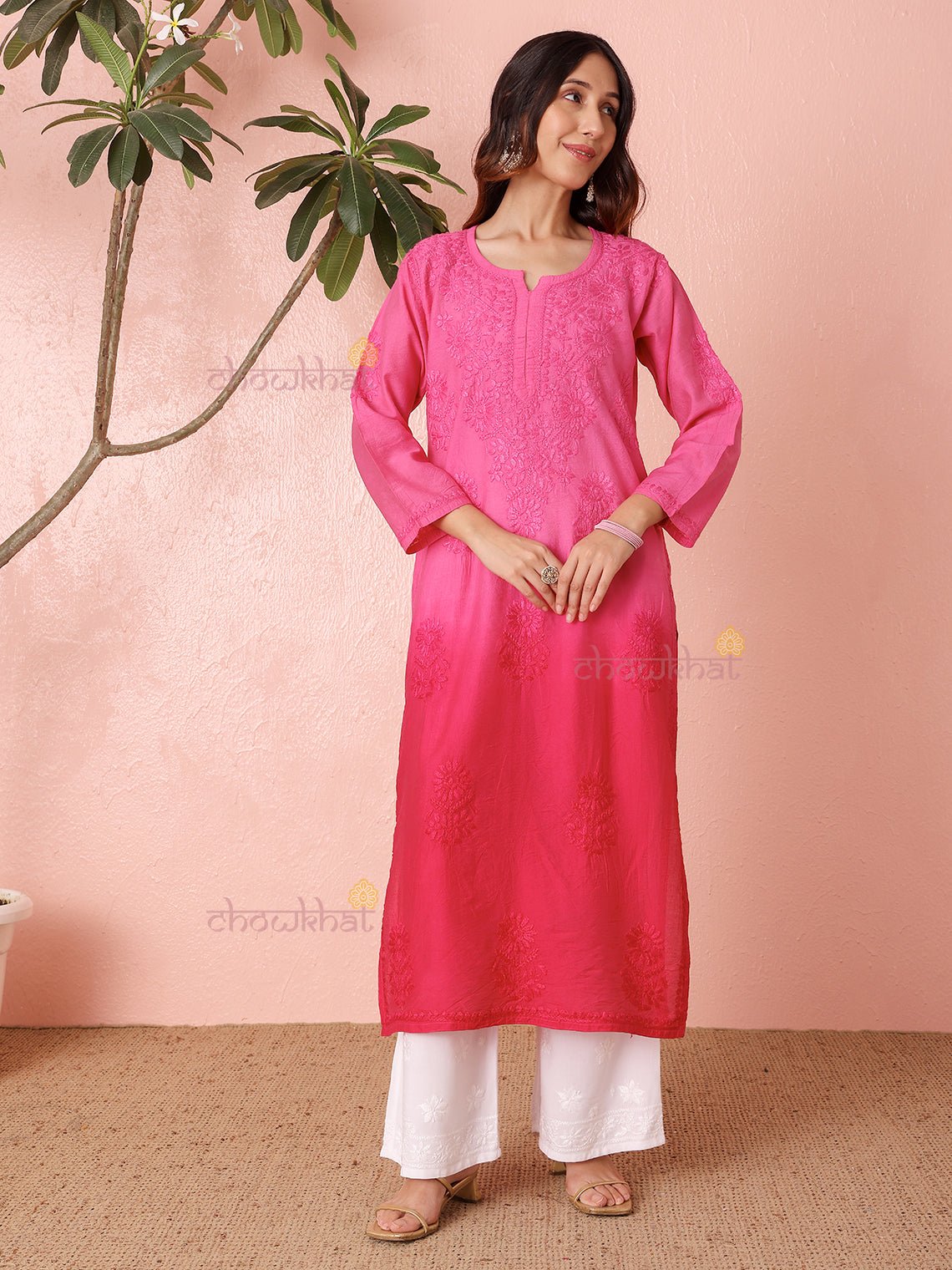 Mira Premium Chanderi Chikankari Kurti - Chowkhat Lifestyle