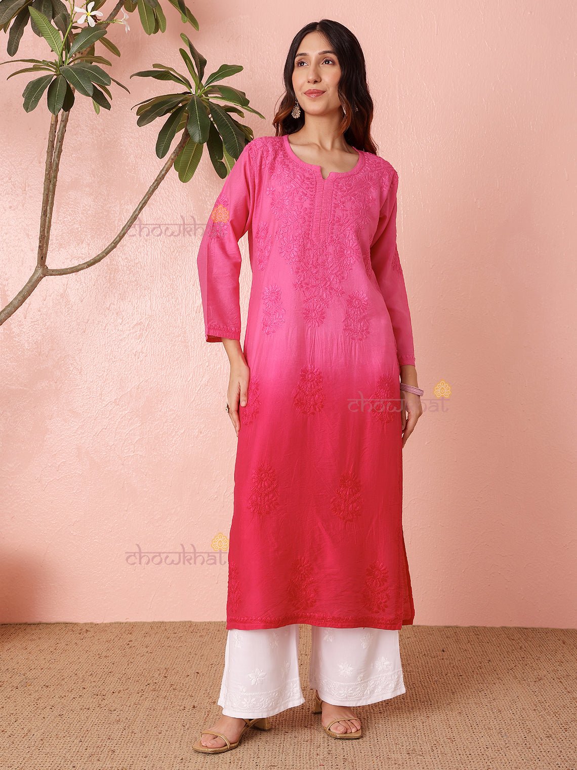 Mira Premium Chanderi Chikankari Kurti - Chowkhat Lifestyle