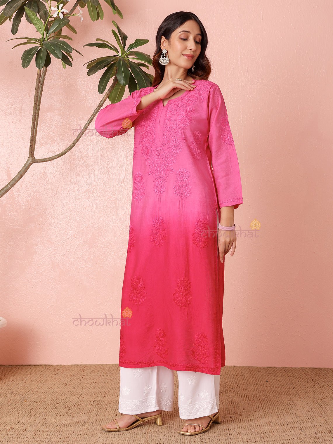 Mira Premium Chanderi Chikankari Kurti - Chowkhat Lifestyle