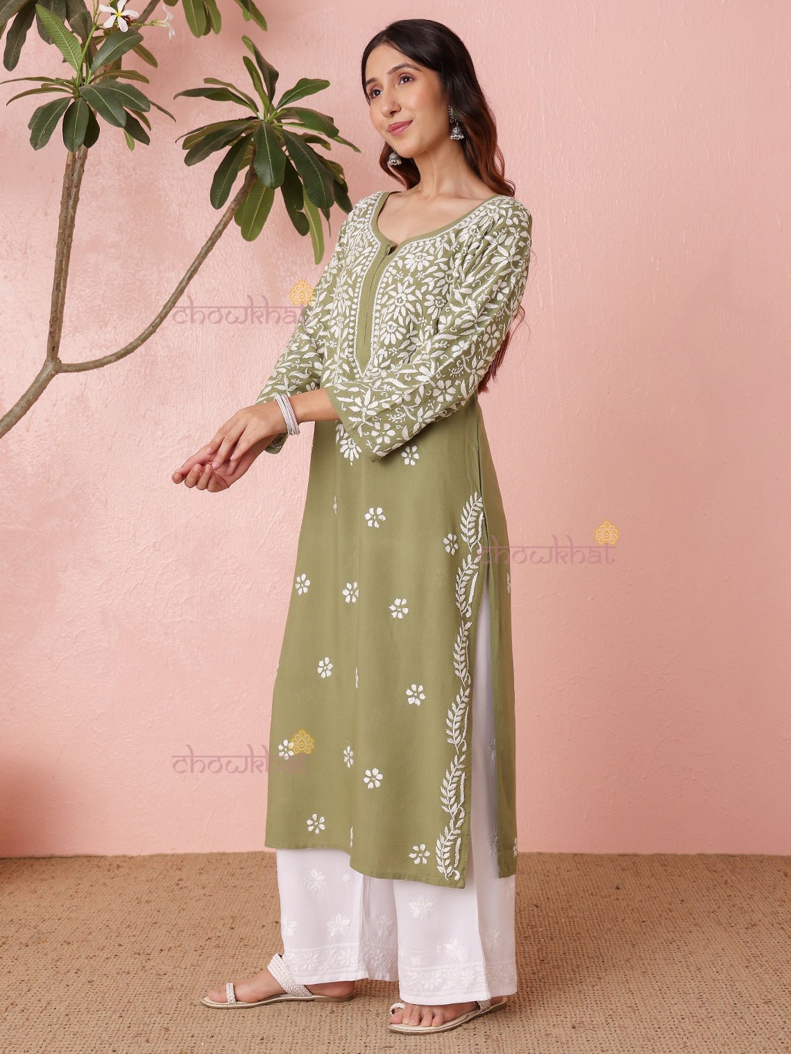 Rida Straight Premium Rayon Chikankari Kurti - Chowkhat Lifestyle