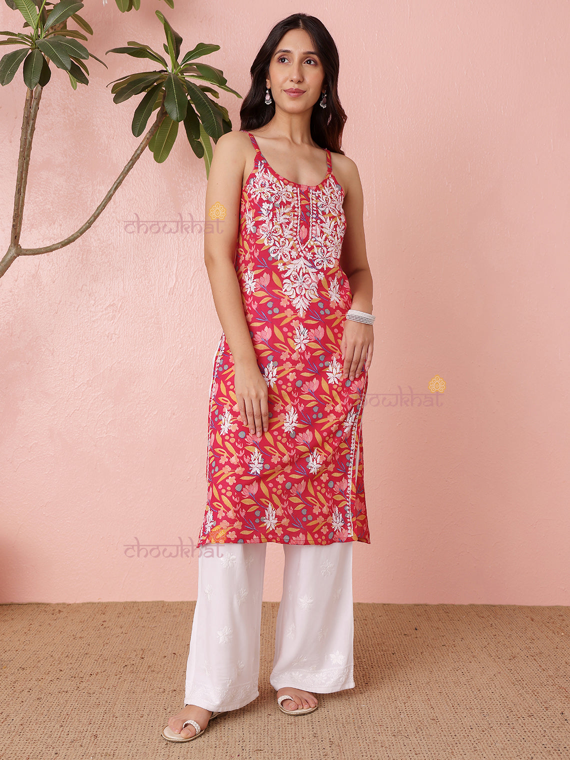 Yashika Straight Long Mul Cotton Chikankari Kurti