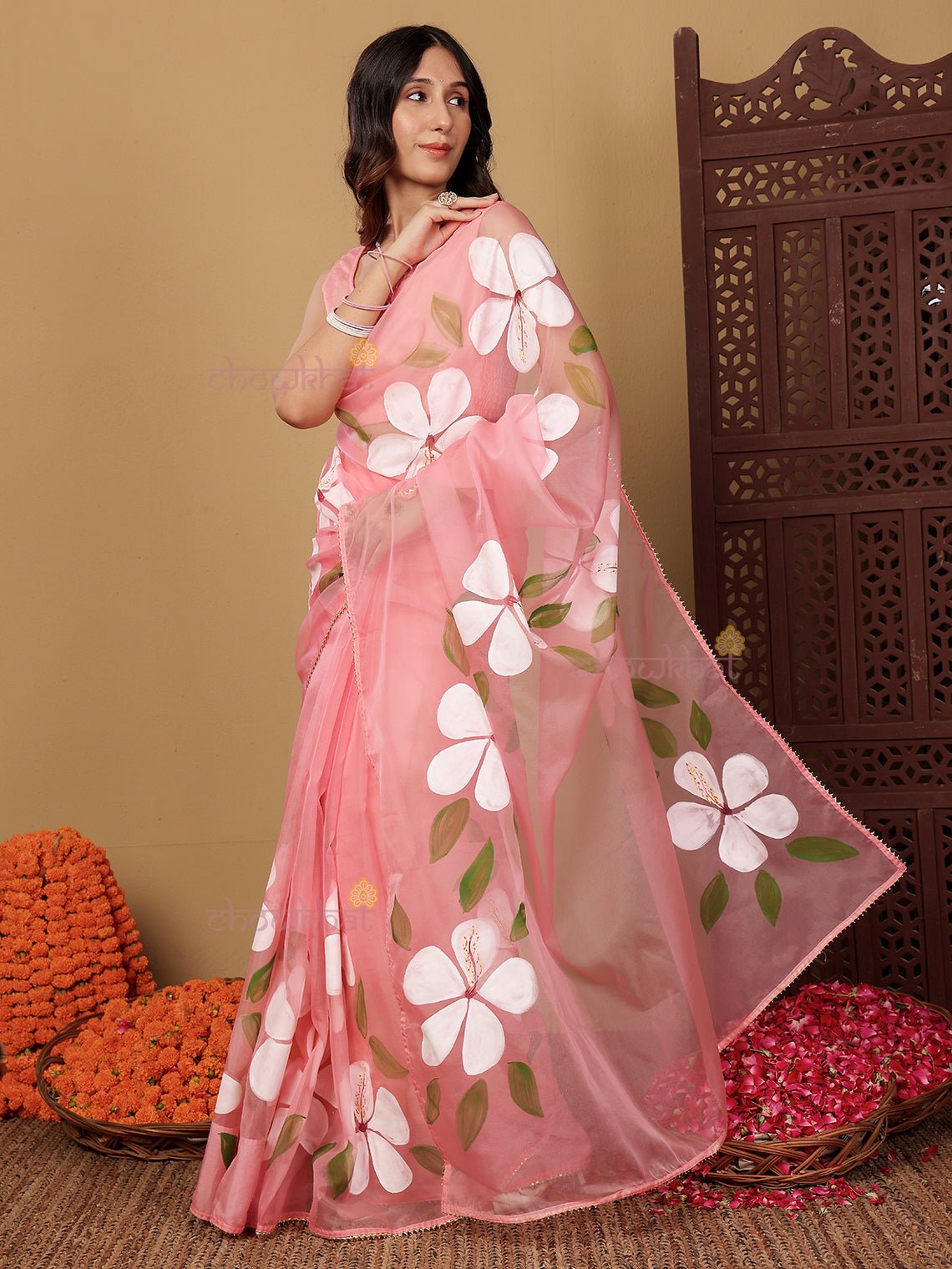 Piya Hand Painted Organza Saree - Chowkhat Lifestyle