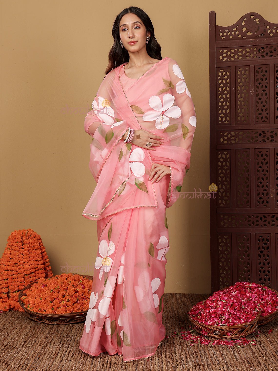 Piya Hand Painted Organza Saree - Chowkhat Lifestyle