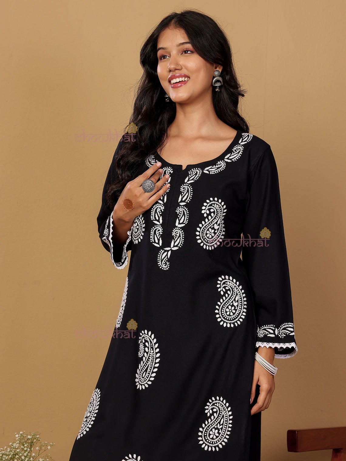 Riyaz Premium Rayon Long Chikankari Kurti - Chowkhat Lifestyle