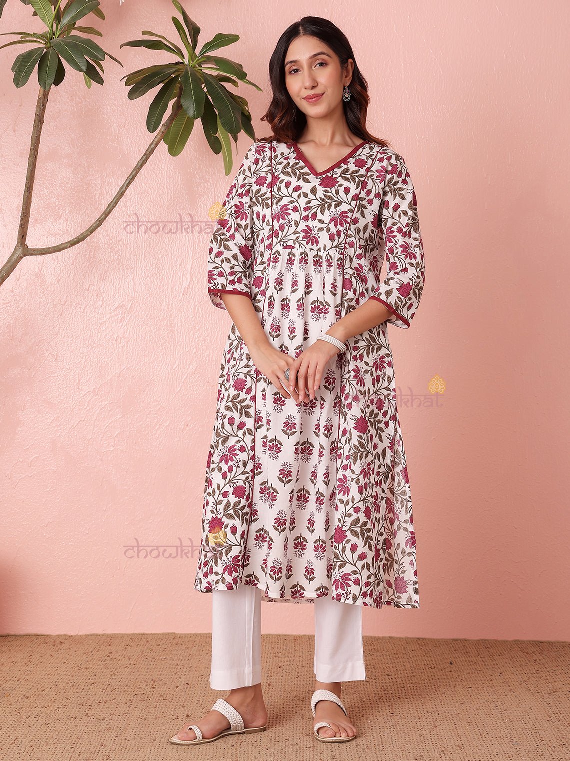Deeva Hand Printed Nyra Style Cotton Long Kurti with Pocket - Chowkhat Lifestyle