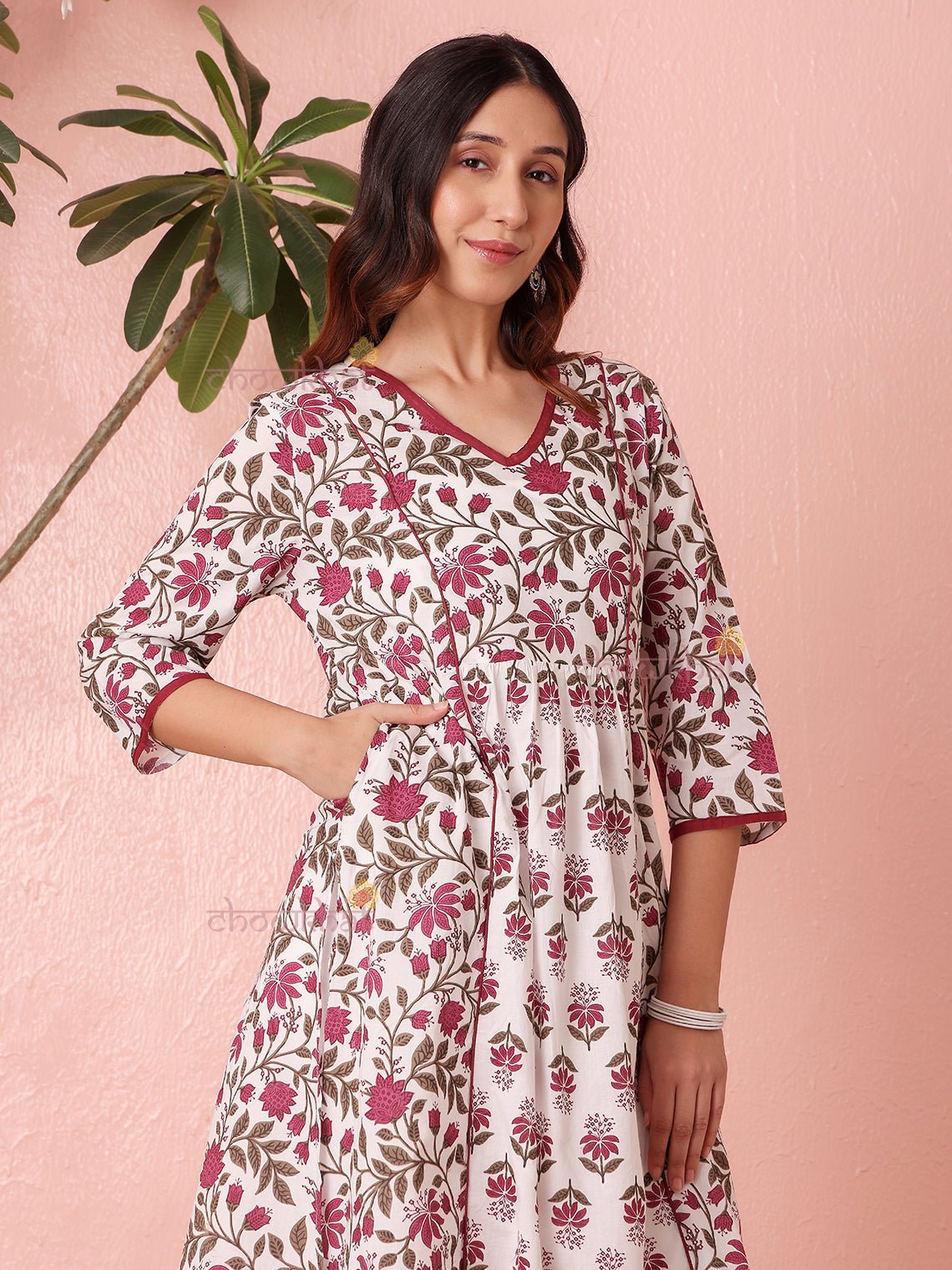 Deeva Hand Printed Nyra Style Cotton Long Kurti with Pocket - Chowkhat Lifestyle