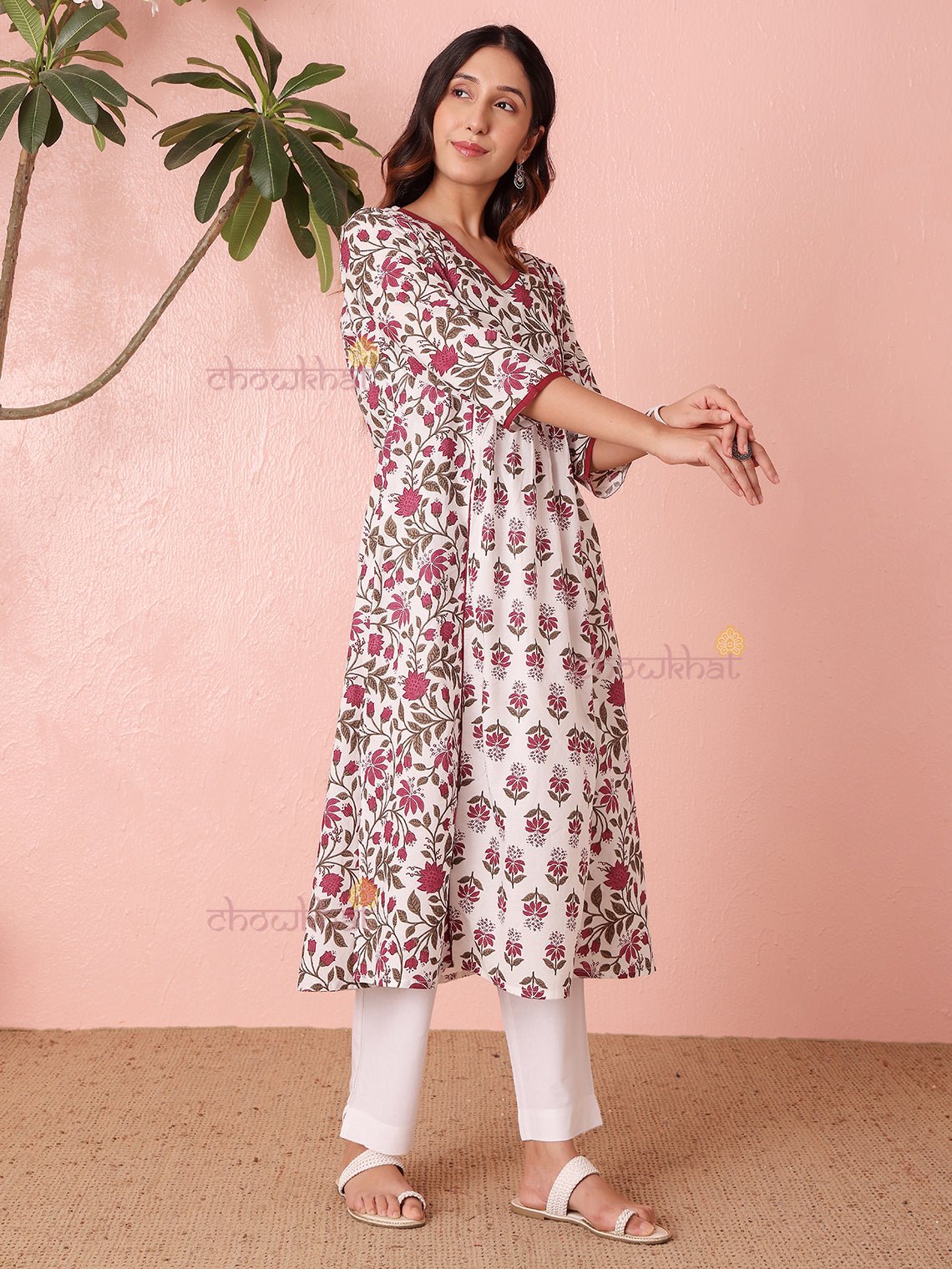 Deeva Hand Printed Nyra Style Cotton Long Kurti with Pocket - Chowkhat Lifestyle