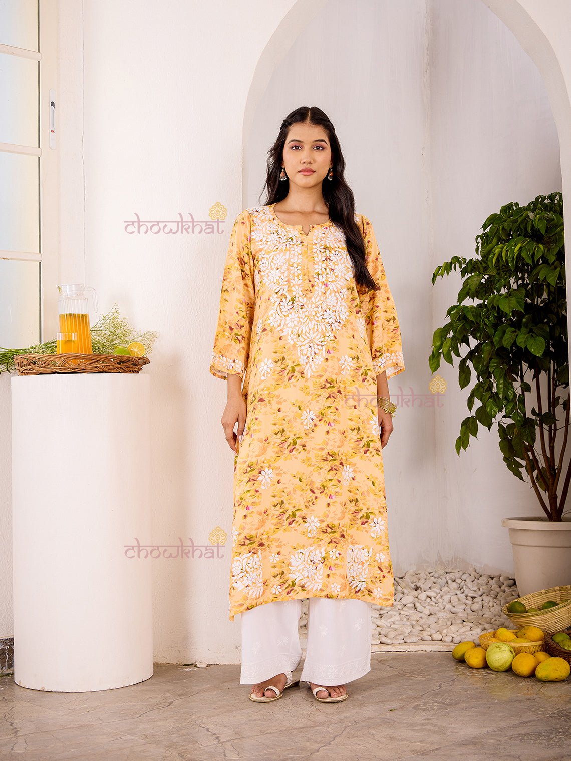 Ishani Rayon Printed Straight Chikankari Kurti - Chowkhat Lifestyle