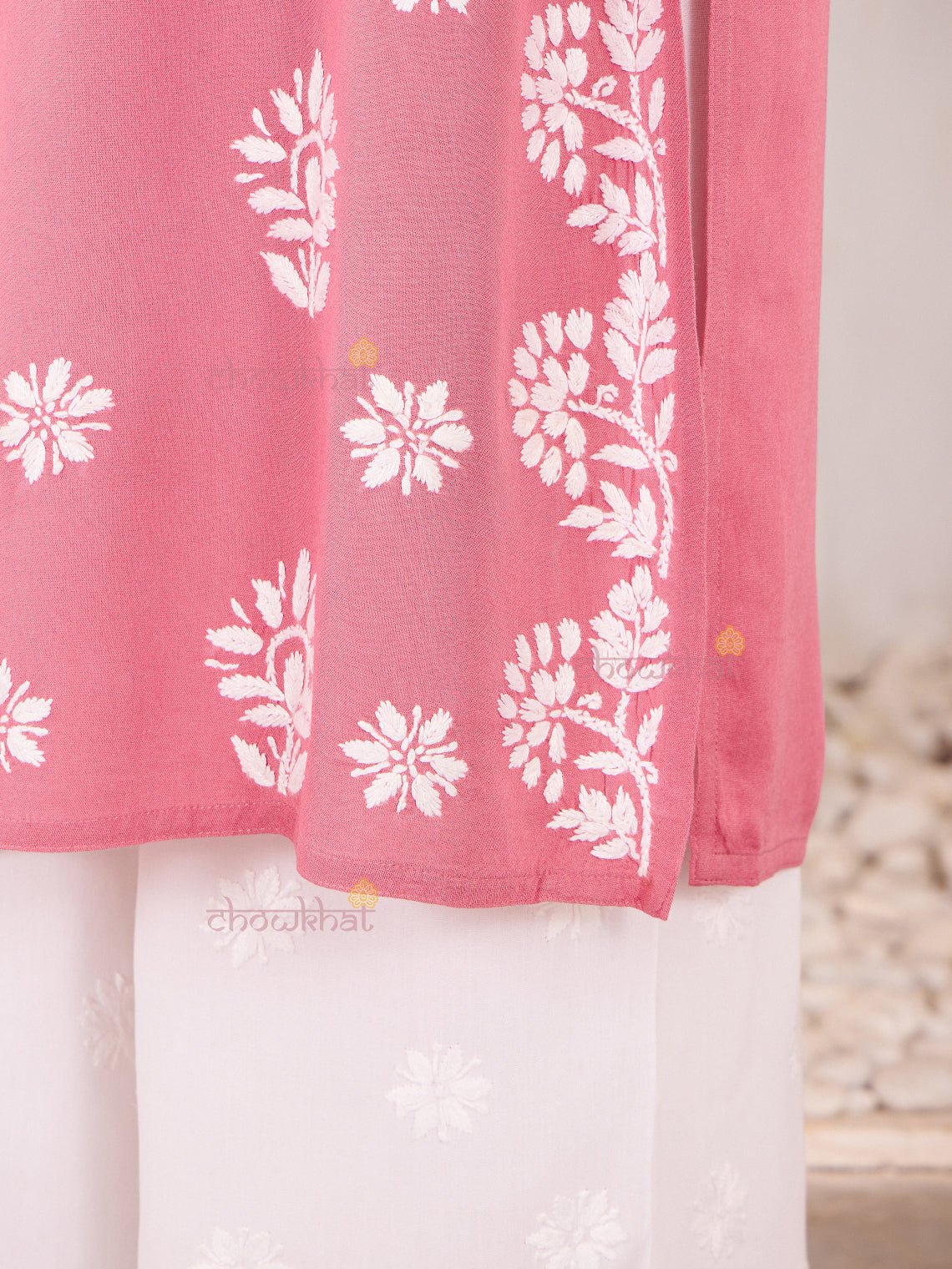 Navya Rayon Straight Chikankari Kurti with Lace - Chowkhat Lifestyle