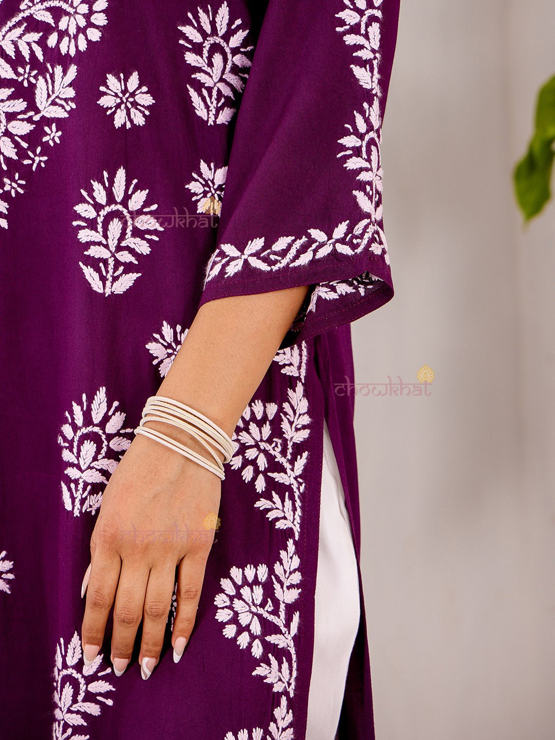 Navya Rayon Straight Chikankari Kurti with Lace - Chowkhat Lifestyle