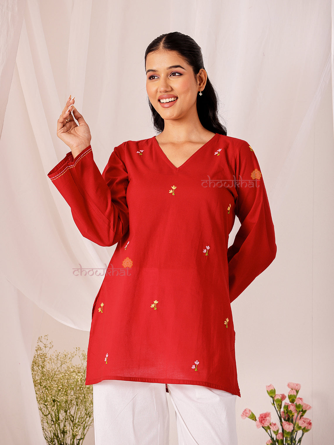 Kumkum Hand Embroidered Short Cotton Kurti