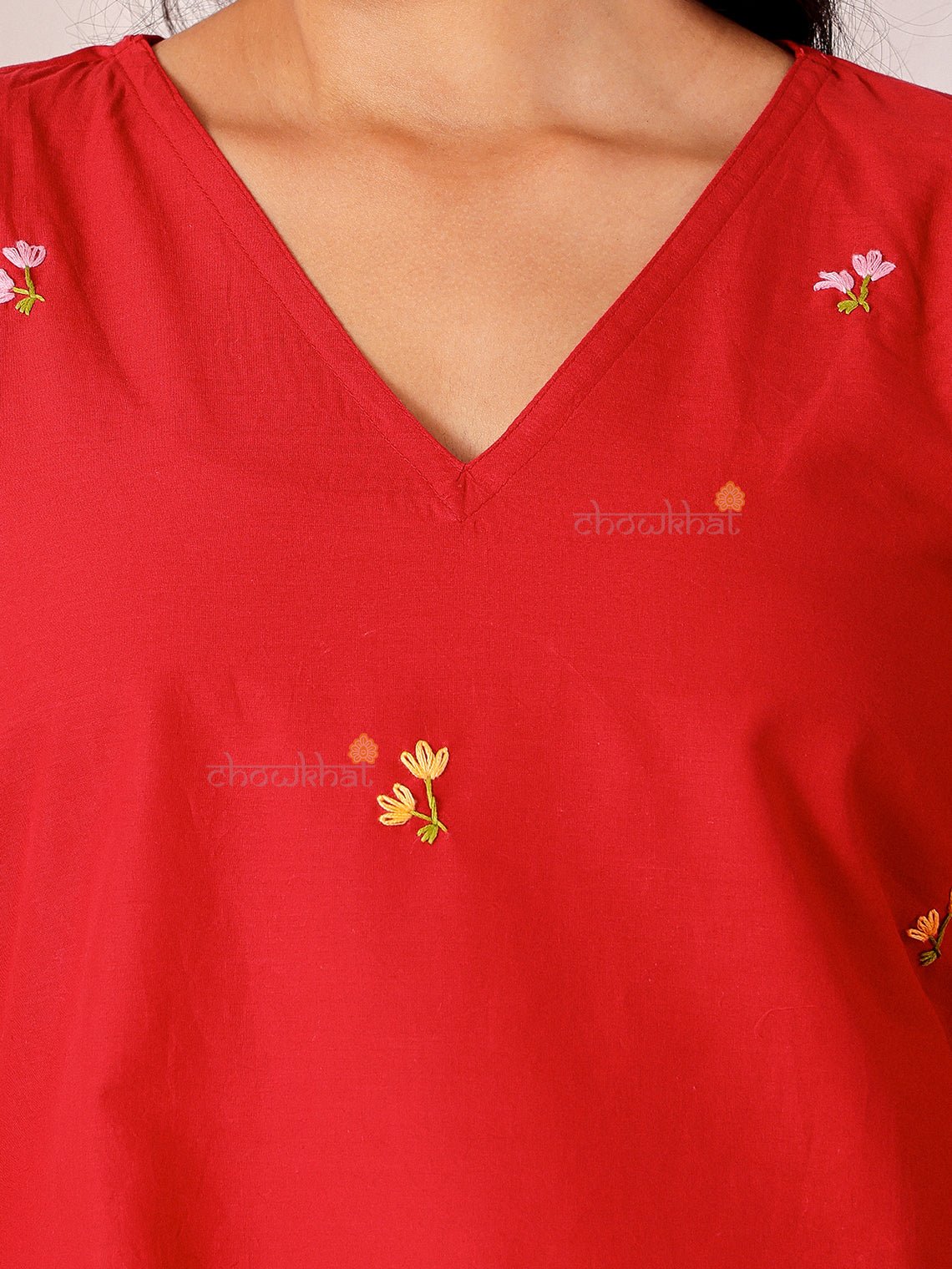 Kumkum Hand Embroidered Short Cotton Kurti - Chowkhat Lifestyle