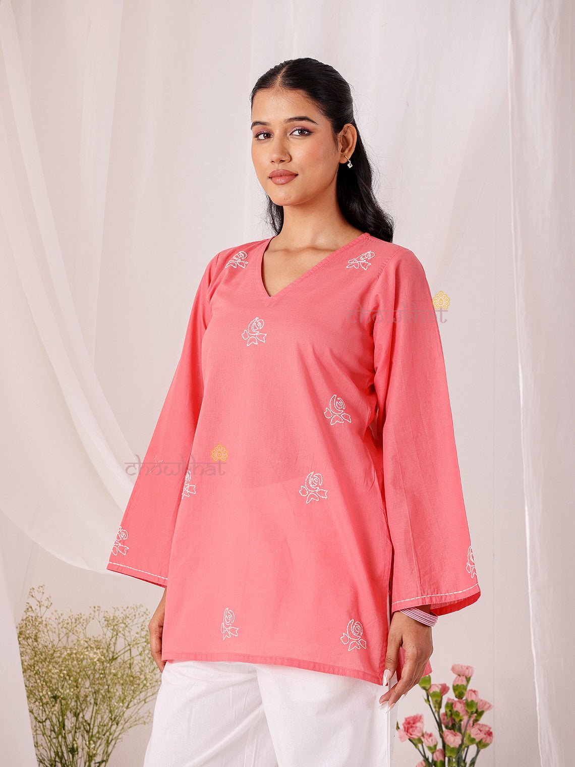 Swar Hand Embroidered Short Cotton Kurti - Chowkhat Lifestyle
