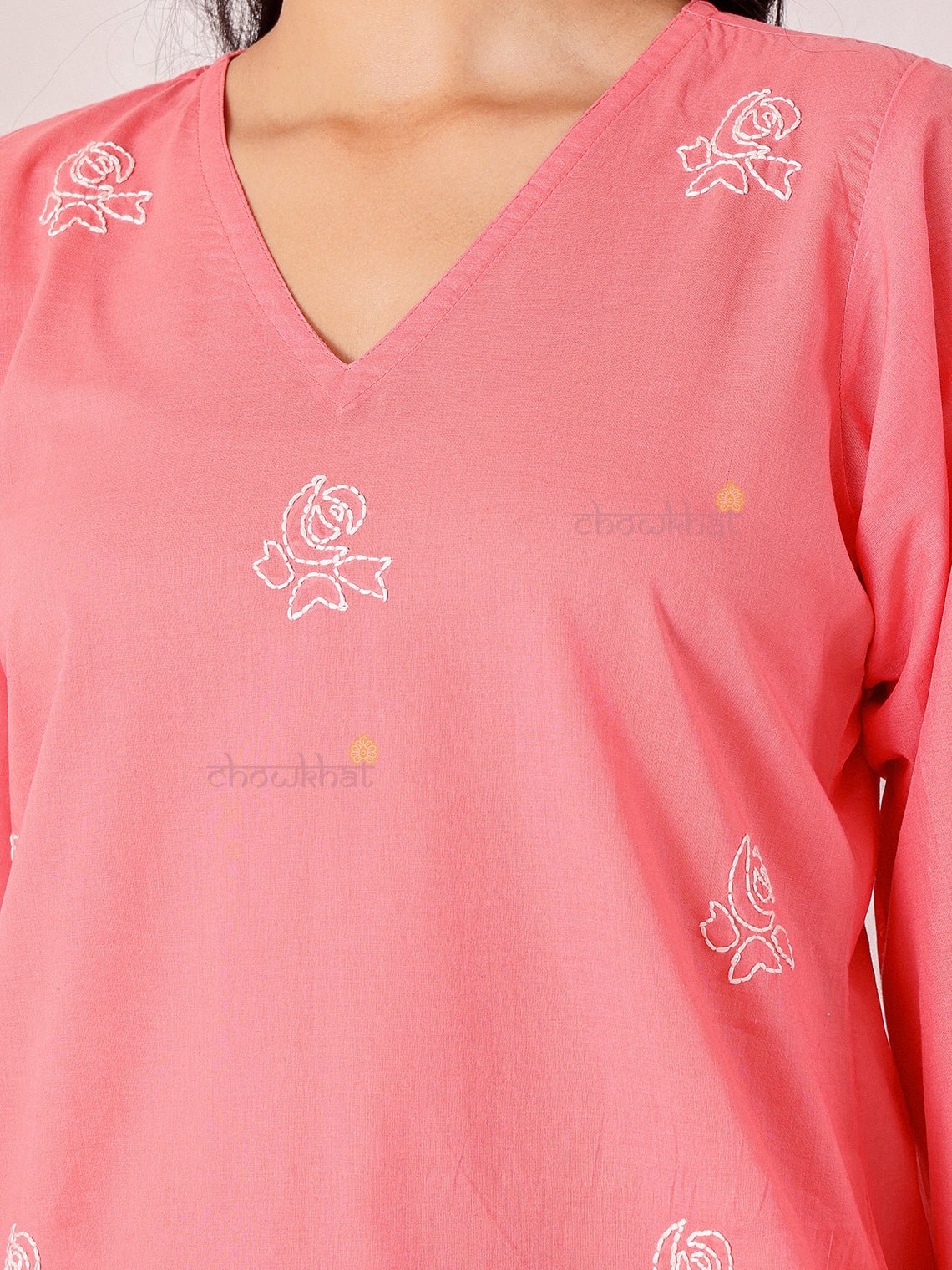 Swar Hand Embroidered Short Cotton Kurti - Chowkhat Lifestyle