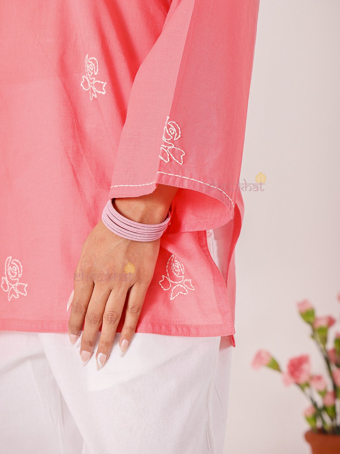 Swar Hand Embroidered Short Cotton Kurti - Chowkhat Lifestyle