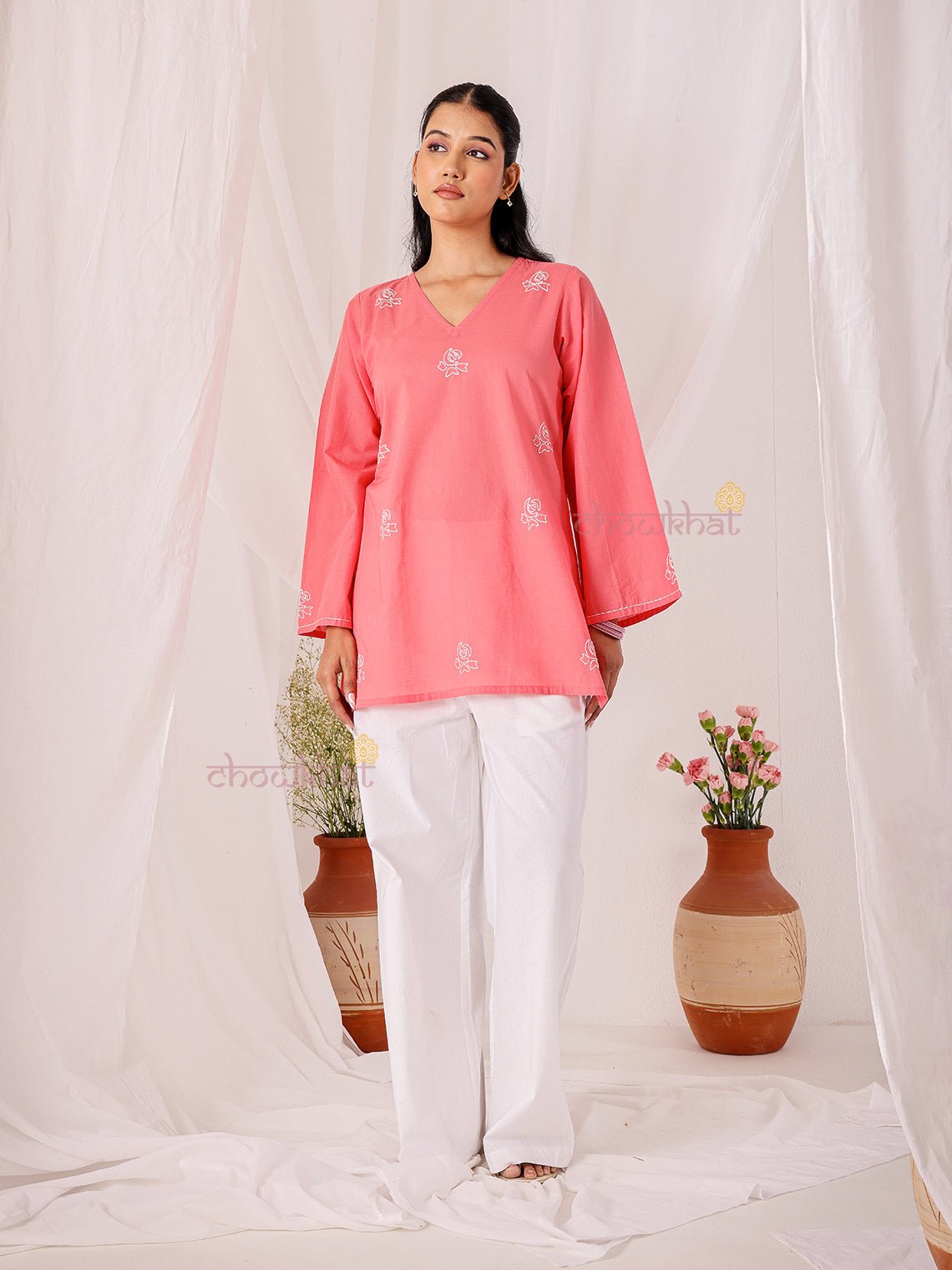 Swar Hand Embroidered Short Cotton Kurti - Chowkhat Lifestyle