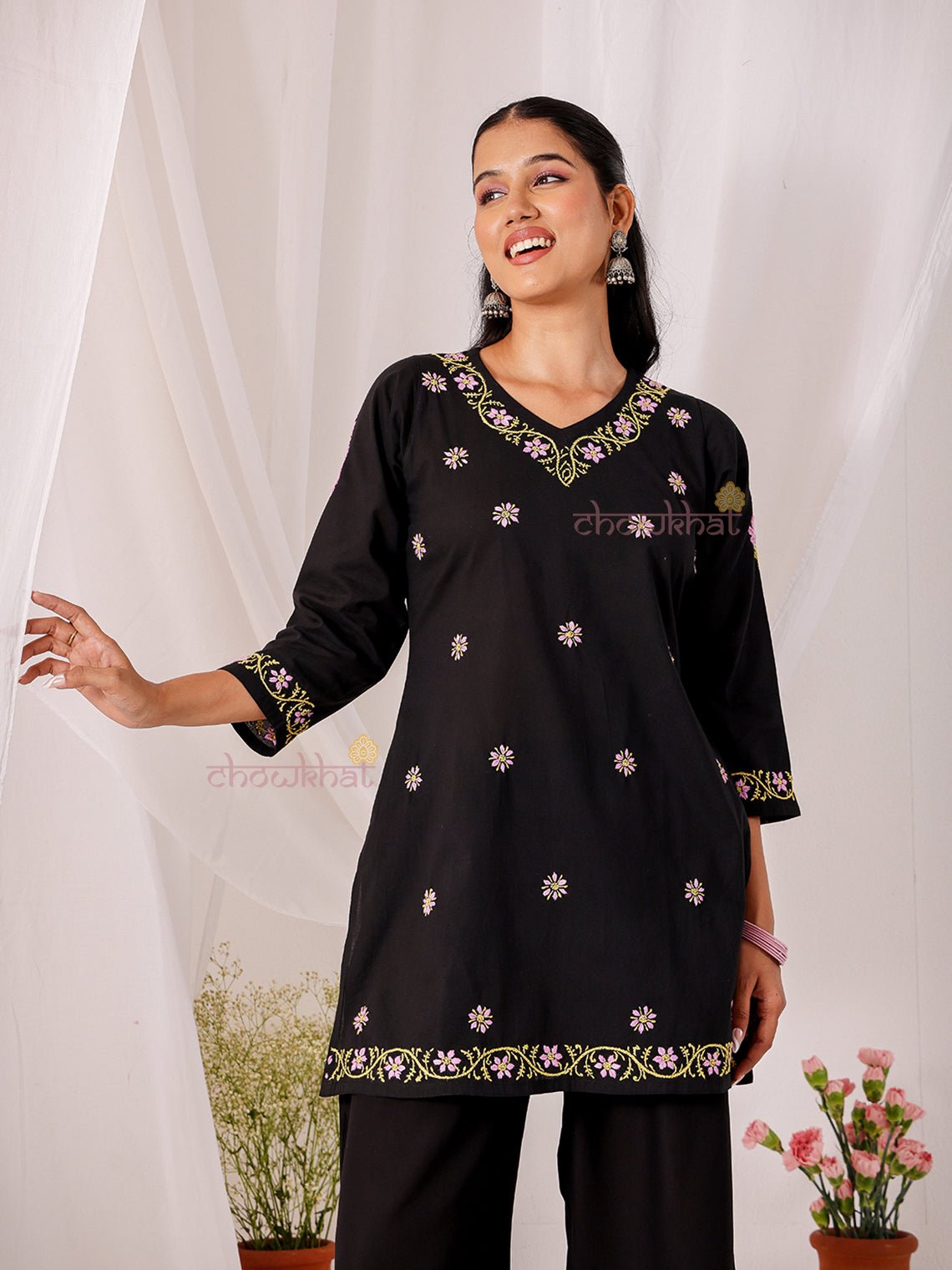 Neer Cotton Multi Color Short Chikankari Kurti - Chowkhat Lifestyle