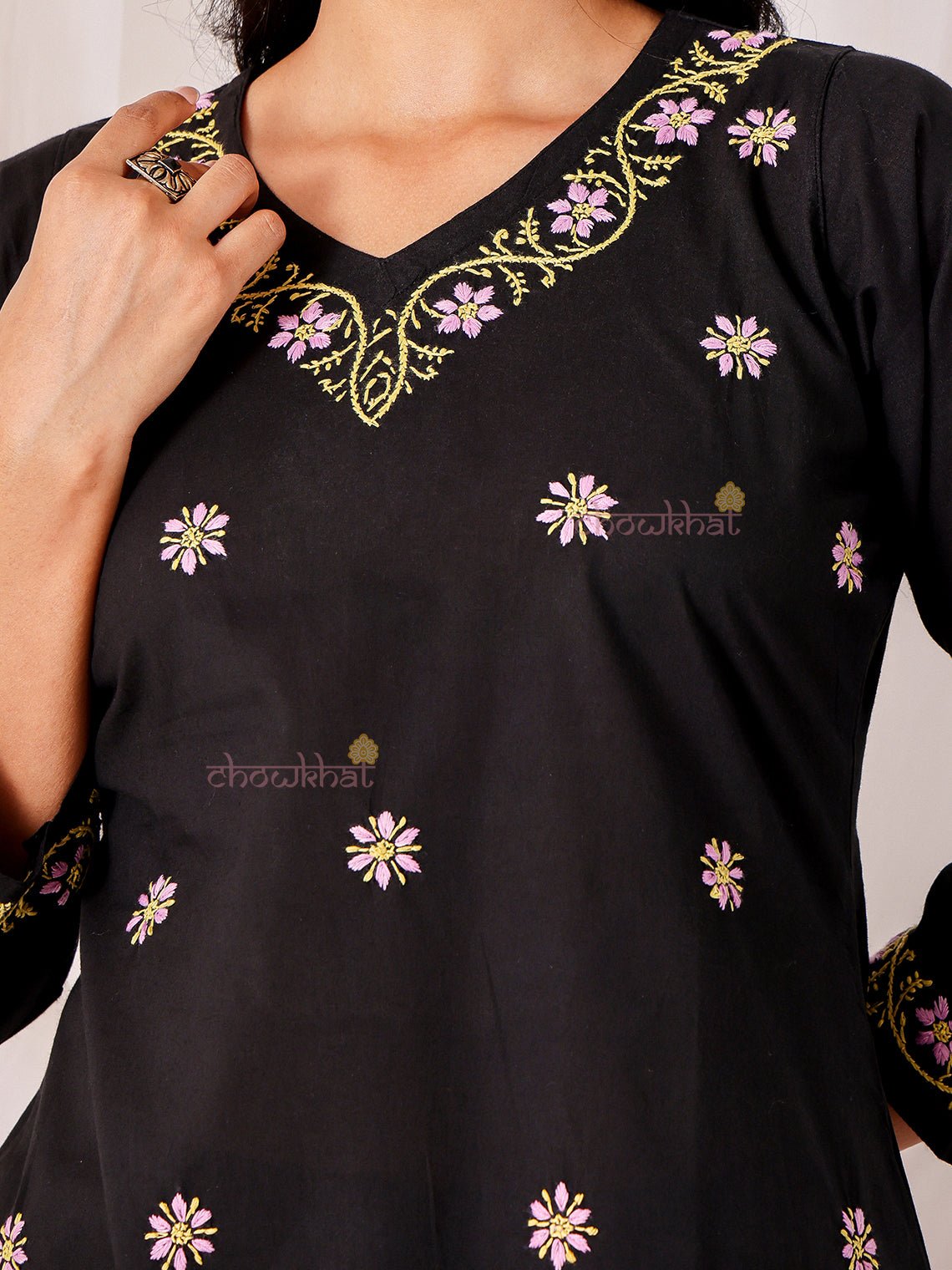Neer Cotton Multi Color Short Chikankari Kurti - Chowkhat Lifestyle