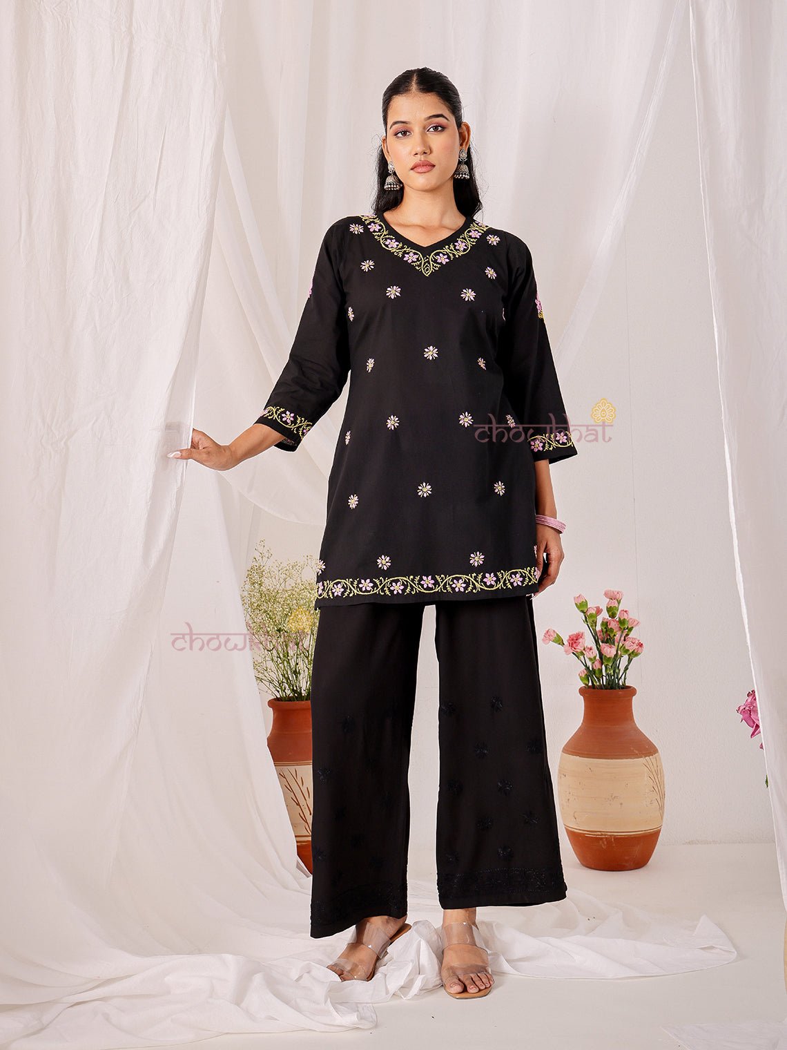 Neer Cotton Multi Color Short Chikankari Kurti - Chowkhat Lifestyle