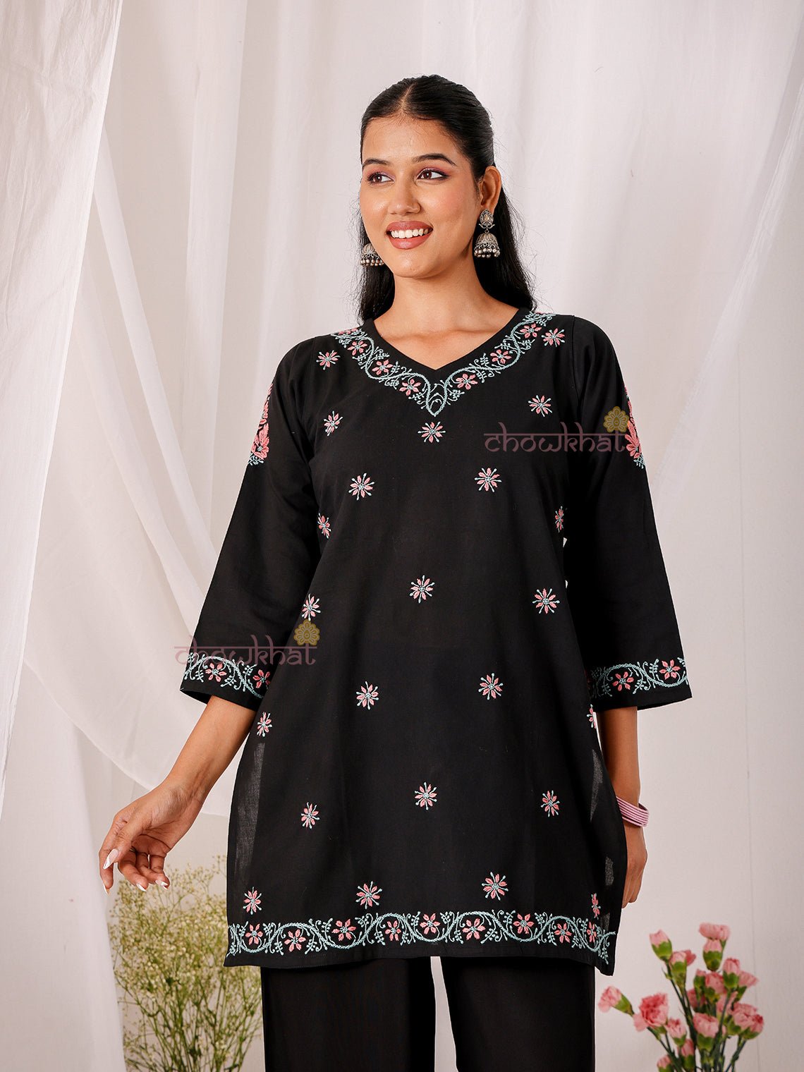Neer Cotton Multi Color Short Chikankari Kurti - Chowkhat Lifestyle