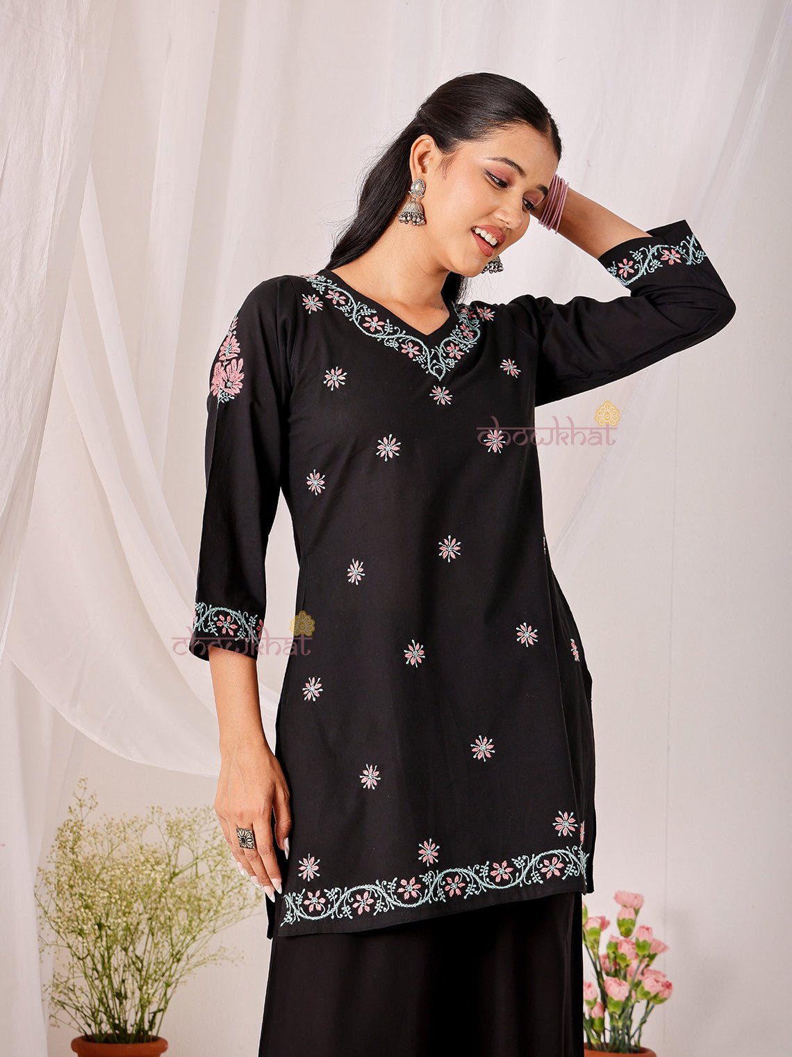 Neer Cotton Multi Color Short Chikankari Kurti - Chowkhat Lifestyle