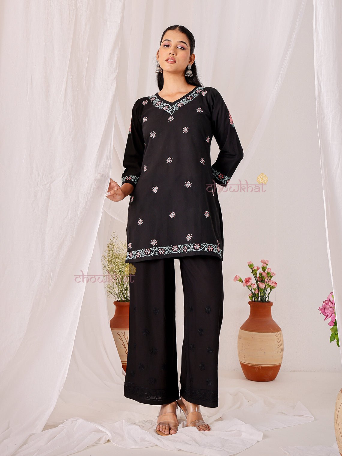 Neer Cotton Multi Color Short Chikankari Kurti - Chowkhat Lifestyle