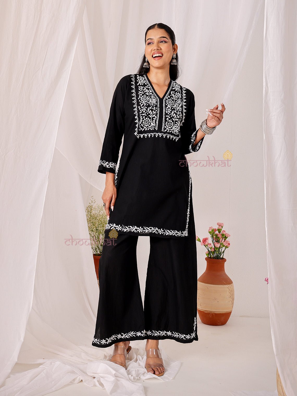 Asin Cotton Chikankari Kurti & Palazzo Set - Chowkhat Lifestyle