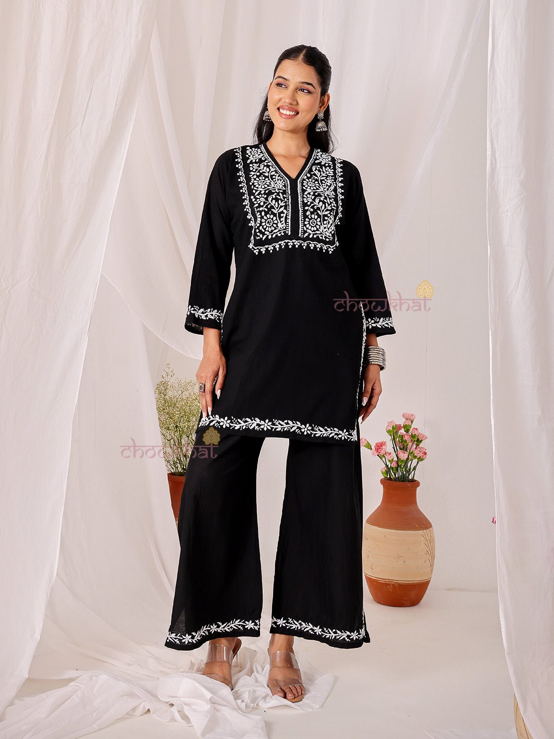 Asin Cotton Chikankari Kurti & Palazzo Set - Chowkhat Lifestyle