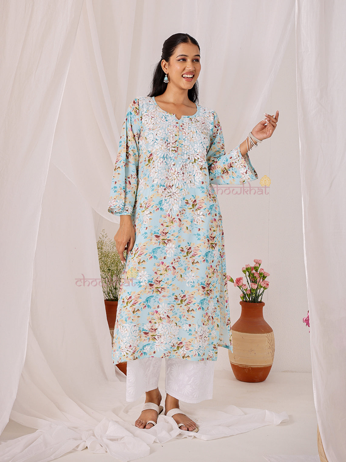 Ishani Rayon Printed Straight Chikankari Kurti