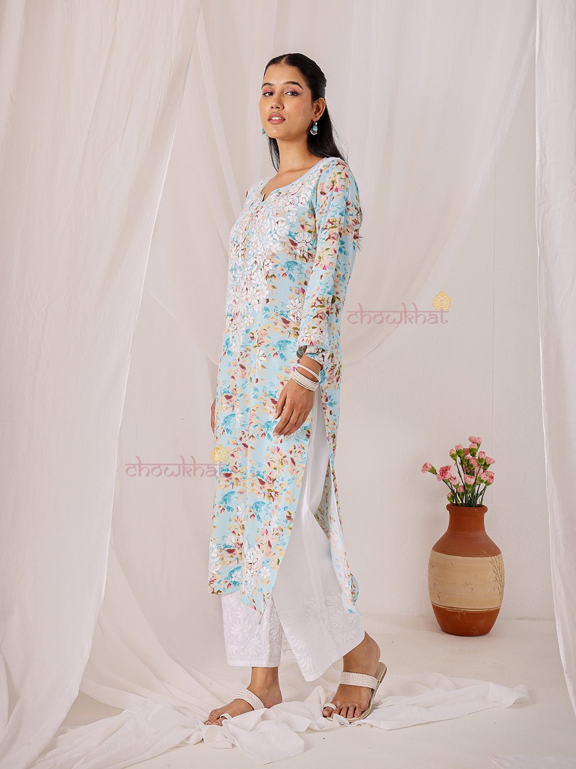 Ishani Rayon Printed Straight Chikankari Kurti - Chowkhat Lifestyle