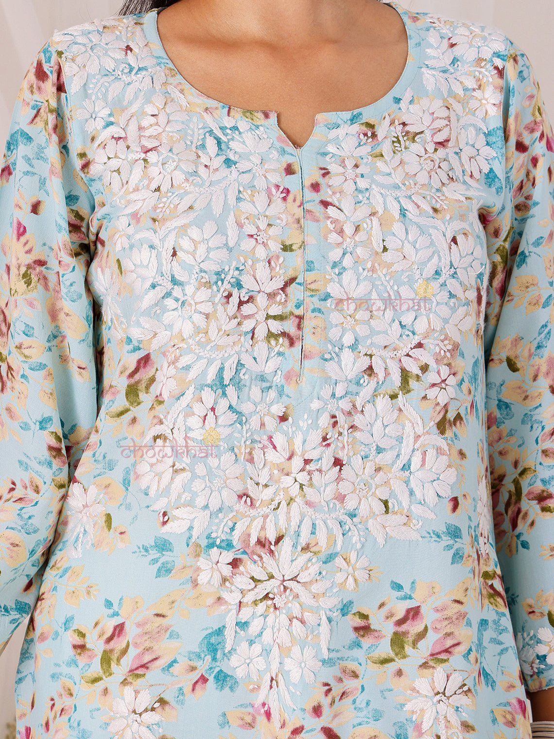 Ishani Rayon Printed Straight Chikankari Kurti - Chowkhat Lifestyle