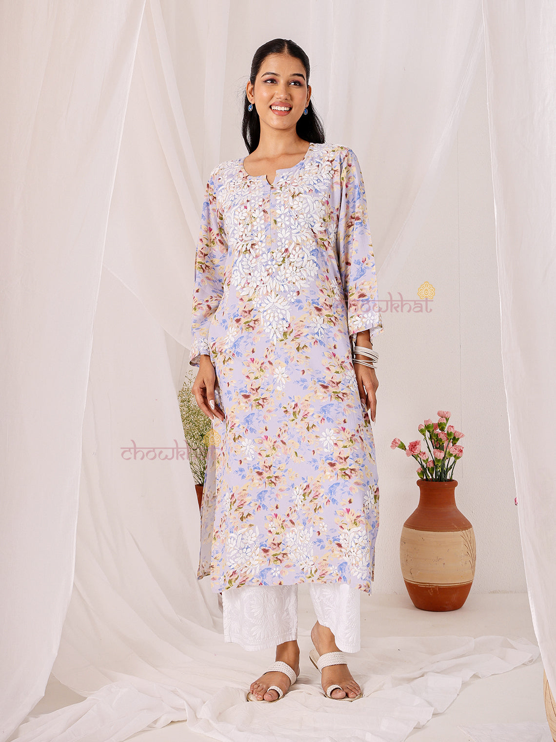 Ishani Rayon Printed Straight Chikankari Kurti