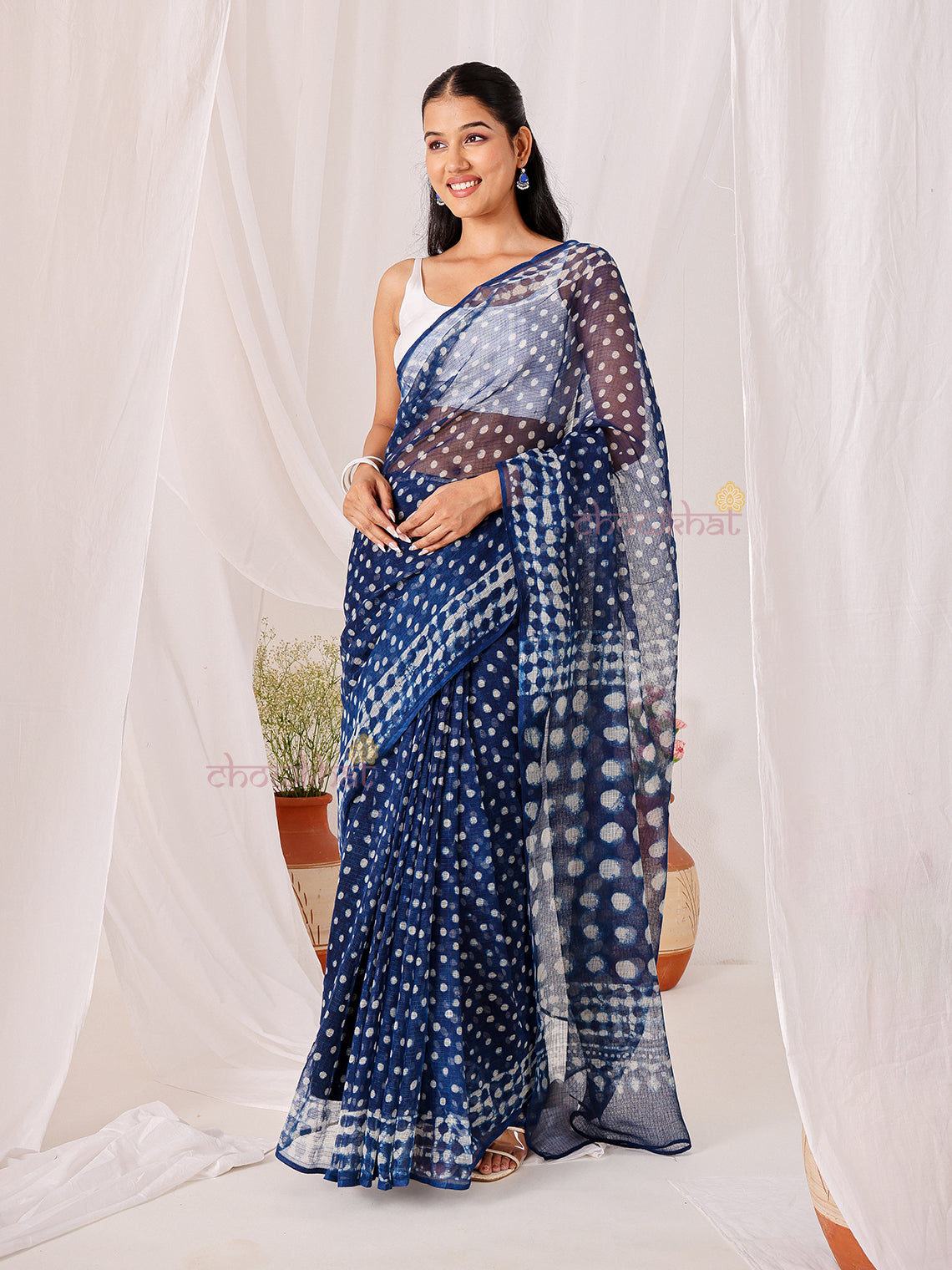 Leher Pre- Draped Hand Block Kota Doria Saree