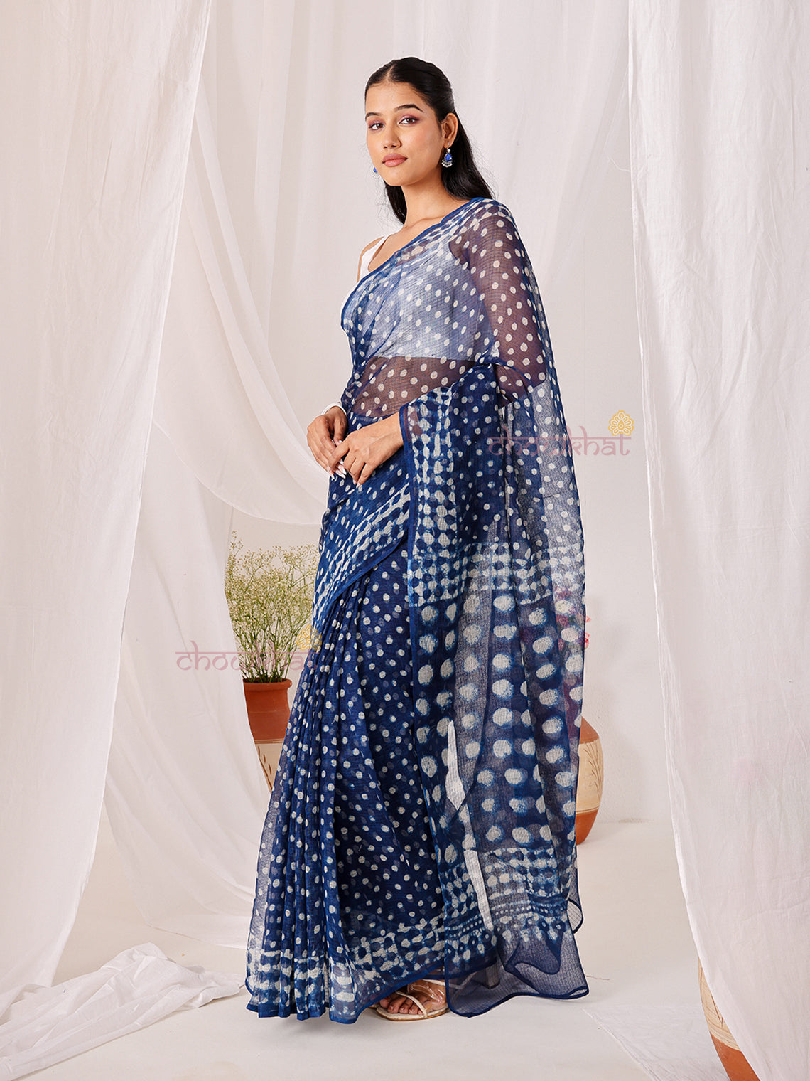 Leher Pre- Draped Hand Block Kota Doria Saree