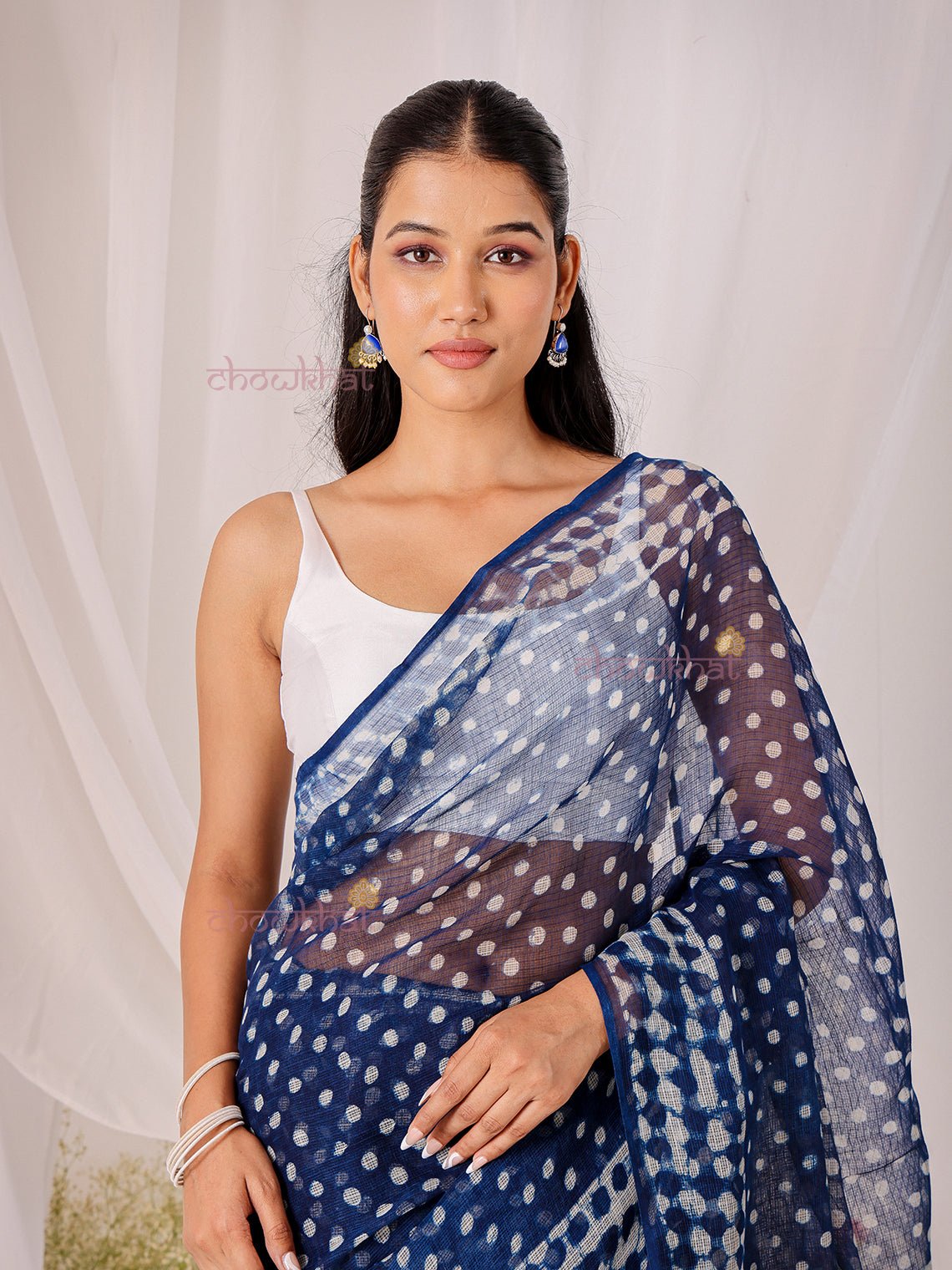 Leher Pre - Draped Hand Block Kota Doria Saree - Chowkhat Lifestyle