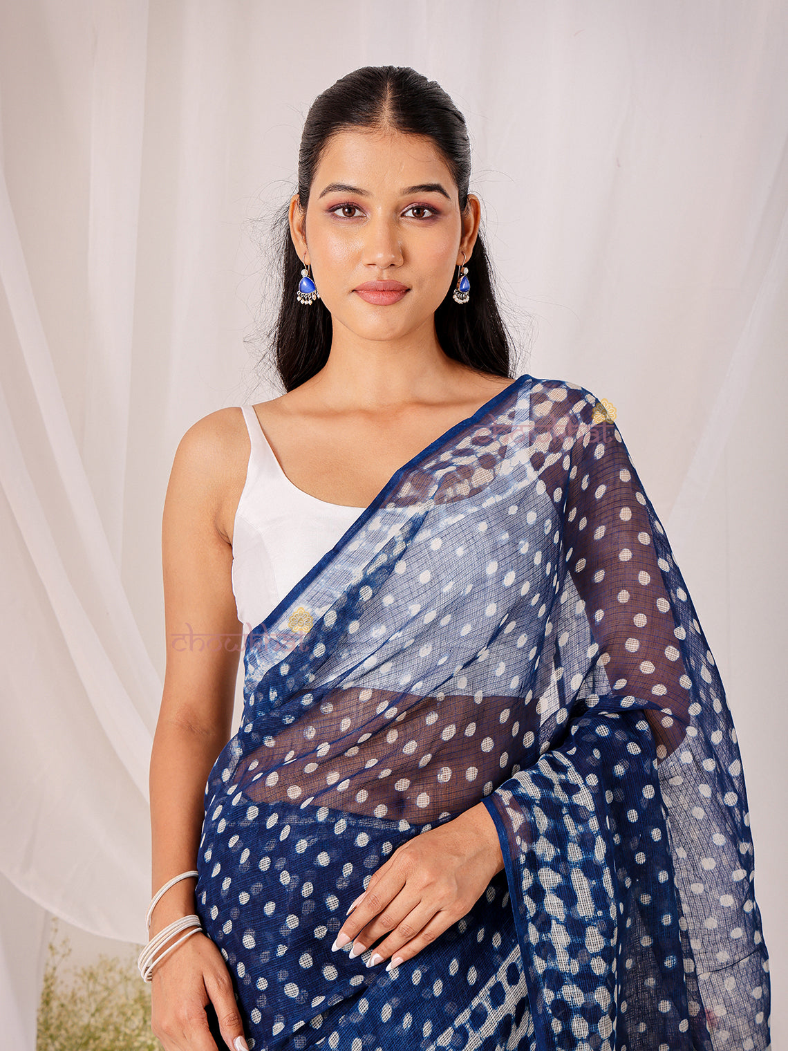 Leher Pre- Draped Hand Block Kota Doria Saree