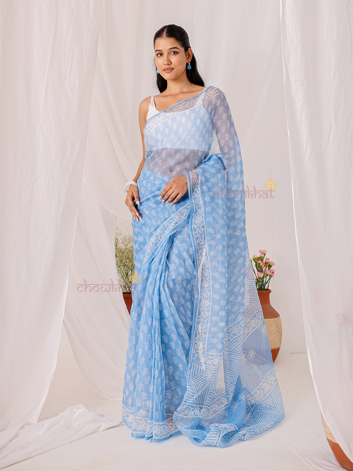 Saaya Pre- Draped Hand Block Kota Doria Saree