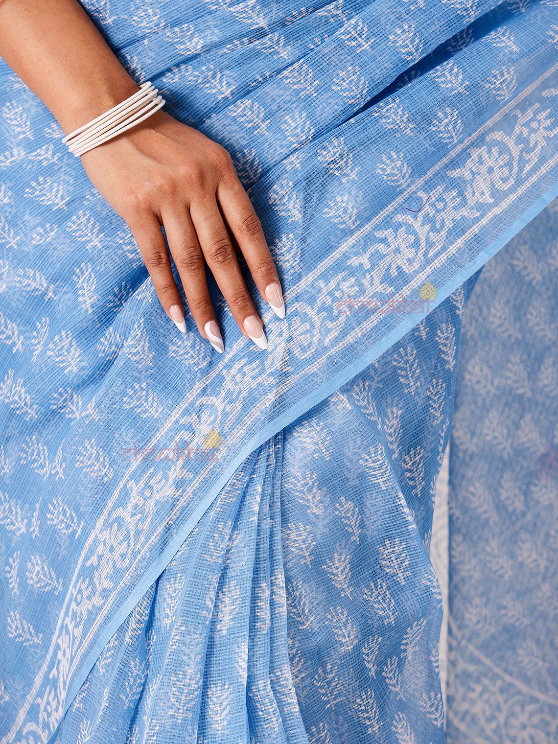 Saaya Pre - Draped Hand Block Kota Doria Saree - Chowkhat Lifestyle