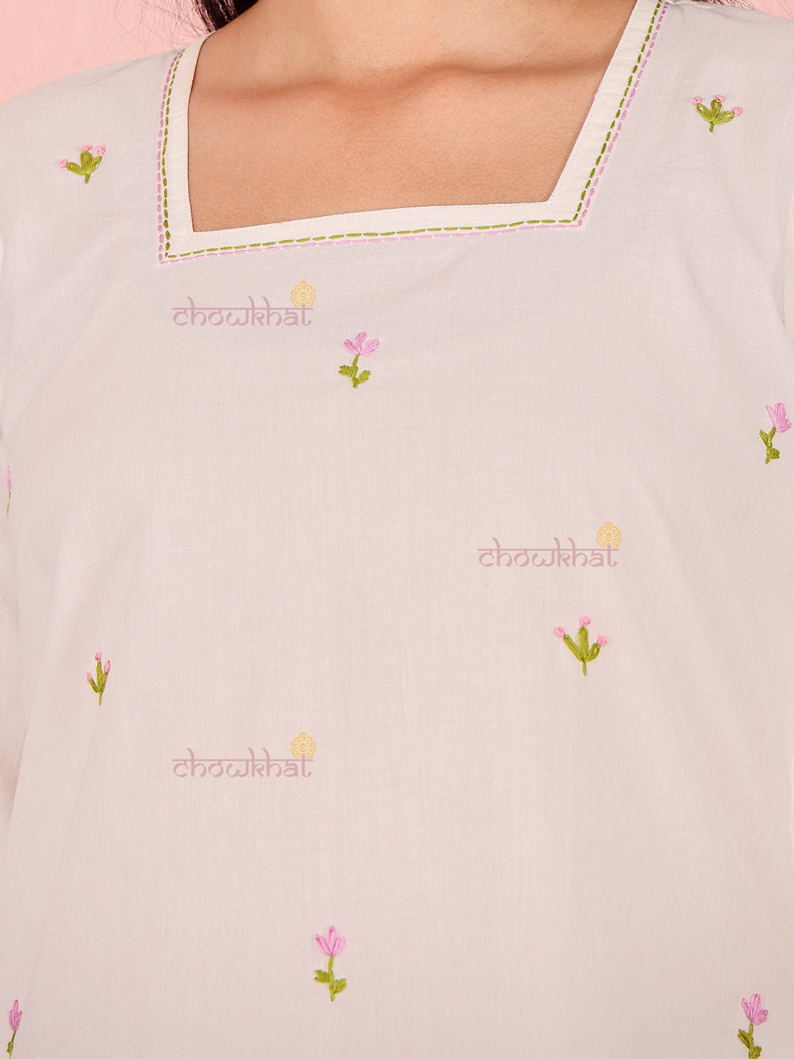 Hans Hand Embroidered Short Cotton Kurti - Chowkhat Lifestyle