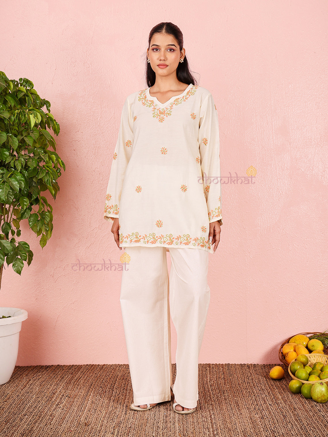 Phool Premium Chanderi Short Chikankari Kurti