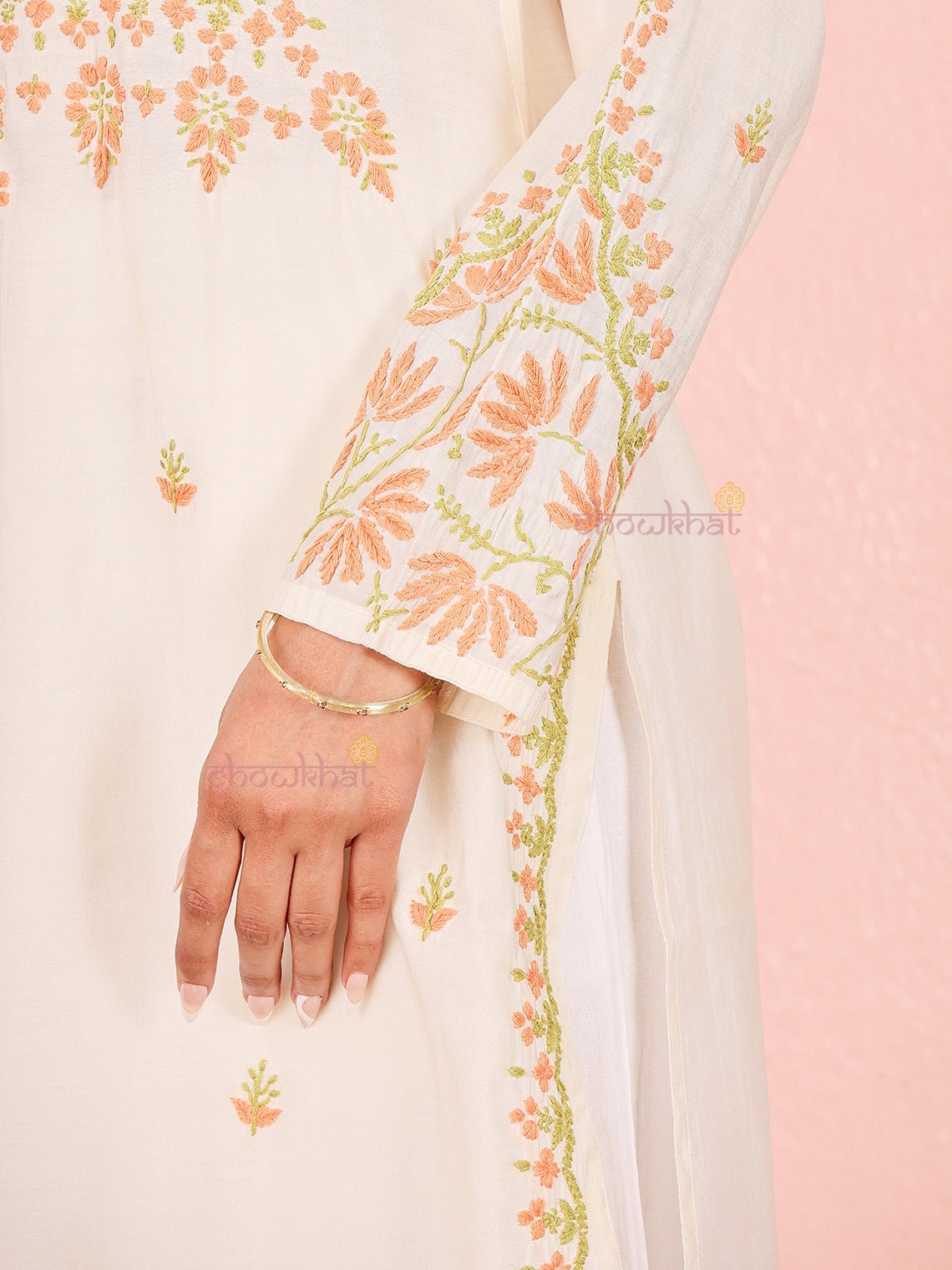 Phool Premium Chanderi Straight Chikankari Kurti - Chowkhat Lifestyle