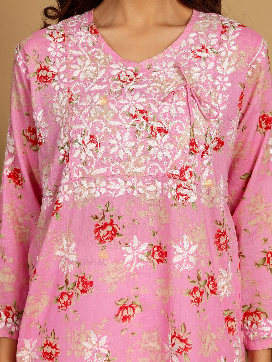 Mouni Mul Cotton Angrakha Hand Embroidered Chikankari Kurti - Chowkhat Lifestyle