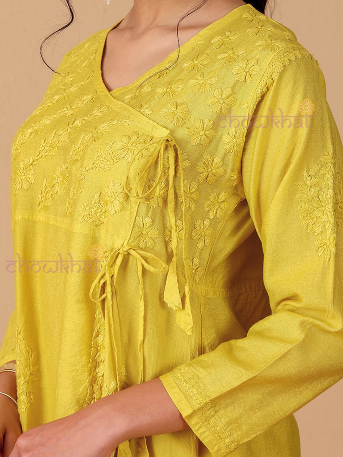 Hiba Angrakha Chanderi Chikankari Kurti & Palazzo Set - Chowkhat Lifestyle