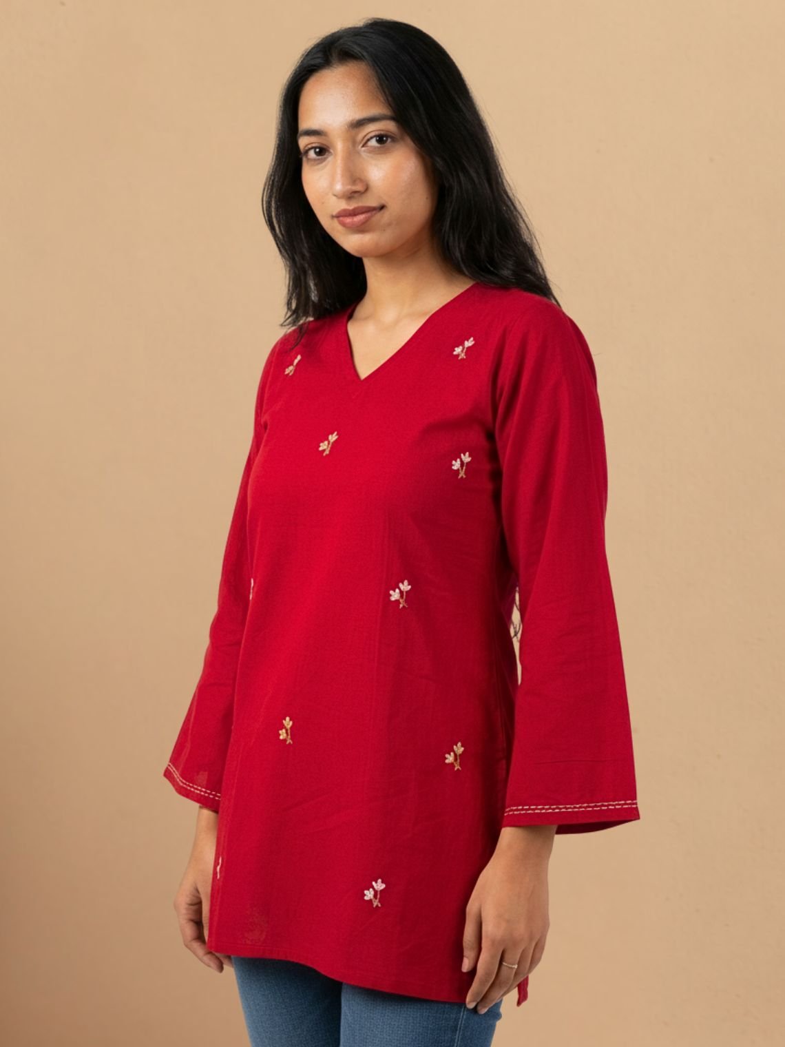 Kumkum Hand Embroidered Short Cotton Kurti - Chowkhat Lifestyle