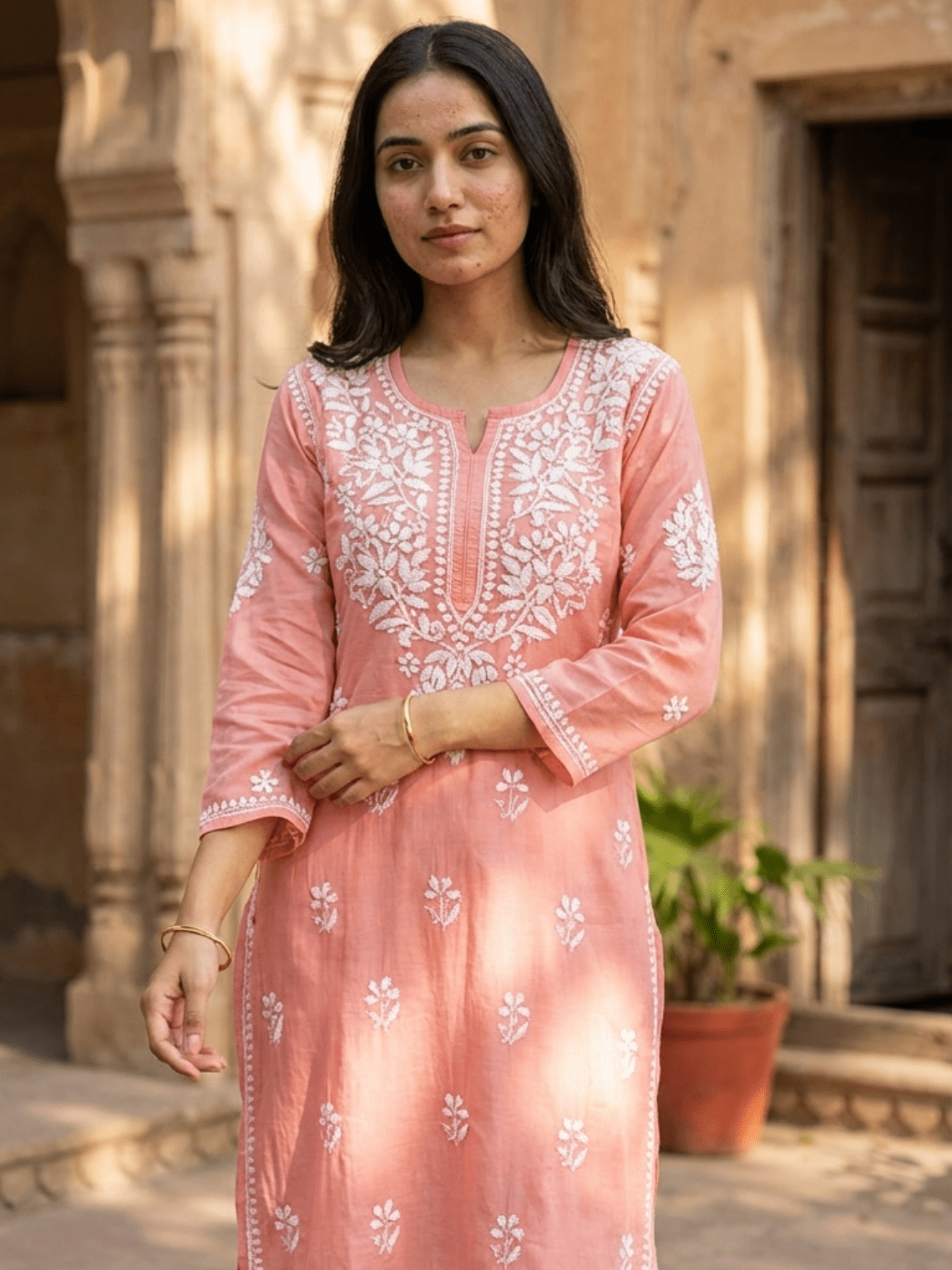 Sehar Chanderi Chikankari Straight Kurti - Chowkhat Lifestyle